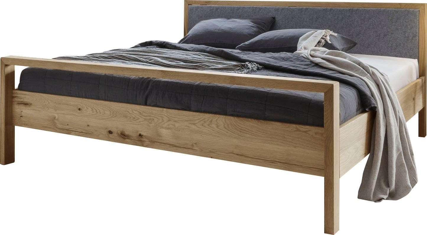 Home affaire Massivholzbett Huven, hohe Belastbarkeit: 200kg je Seite (in 4 Breiten, Einlasstiefe 16 oder 20cm), mit gepolstertem Kopfteil, aus massiver Eiche, Oberfläche geölt