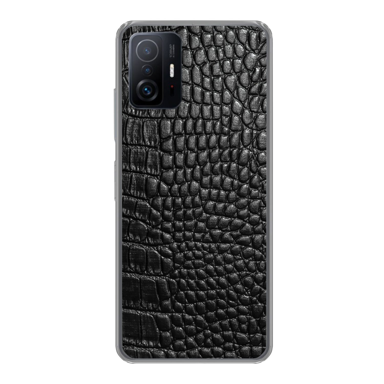 MuchoWow Handyhülle für Xiaomi 11 Lite 5G NE Leder - Strukturiert - Schwarz - Grau, Phone Case, Silikon, Schutzhülle Dünn