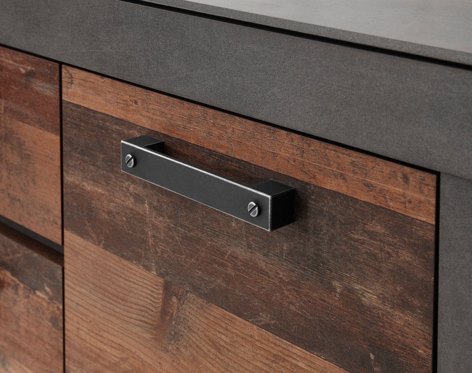 Furn.Design TV-Board Ward (Flat-TV Unterschrank in Used Wood und Matera grau, 153 x 51 cm), mit Stauraum