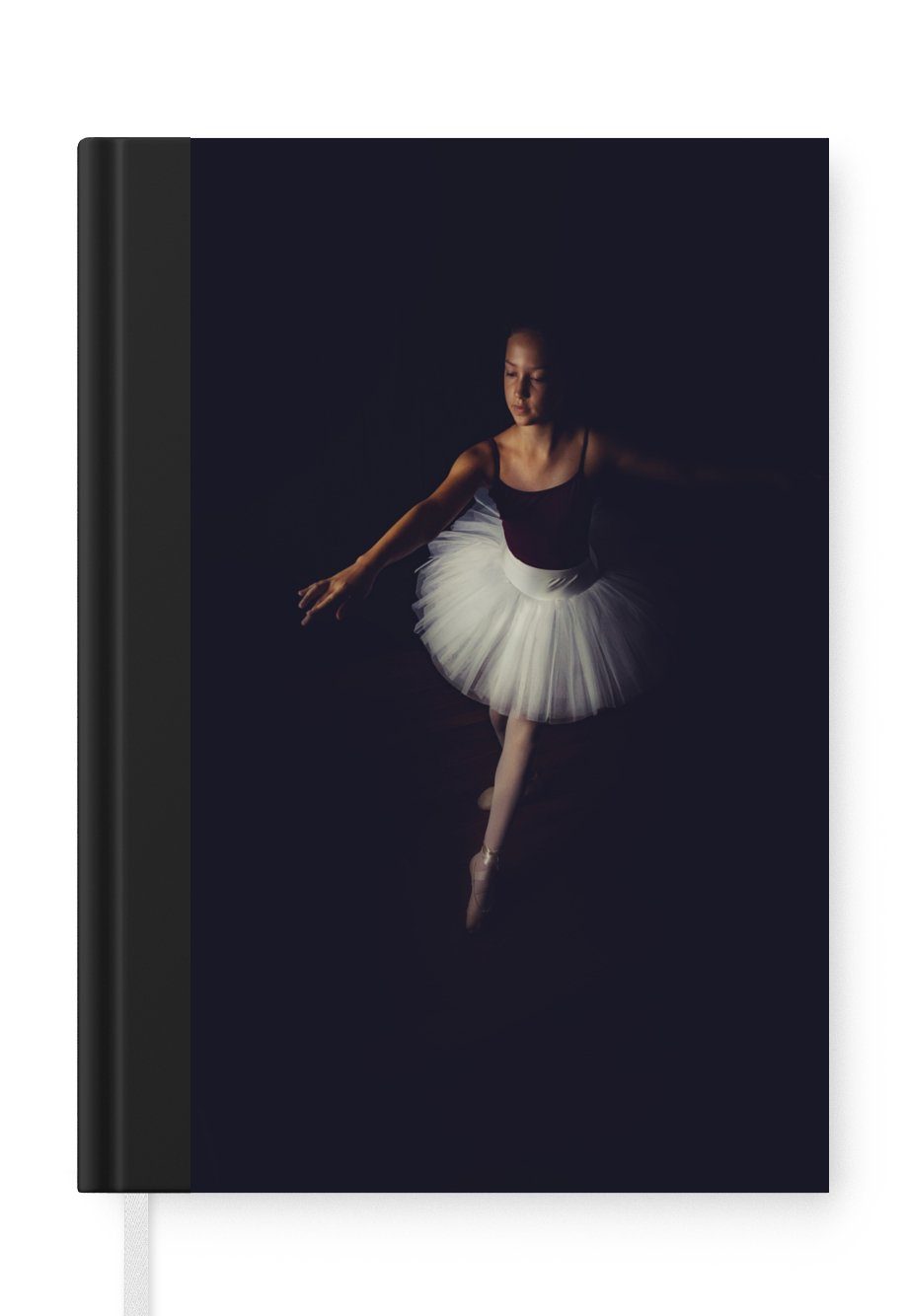 MuchoWow Notizbuch Junge Ballerina auf schwarzem Hintergrund, Journal, Merkzettel, Tagebuch, Notizheft, A5, 98 Seiten, Haushaltsbuch