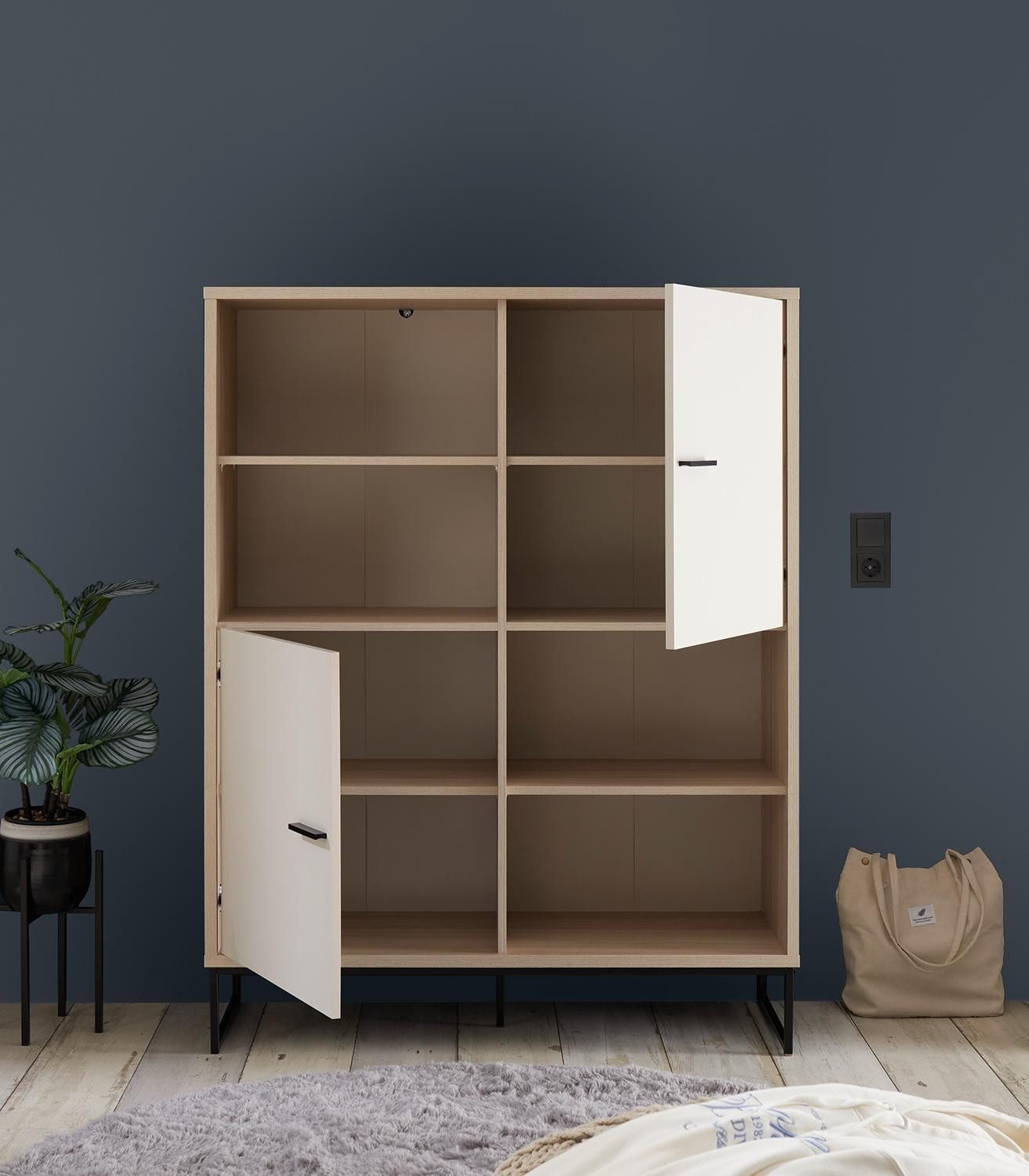 Vito Highboard ASSUME, Cashmerebraun, Riva Eiche Dekor, 2 Türen, B 110 x H 142 x T 40 cm