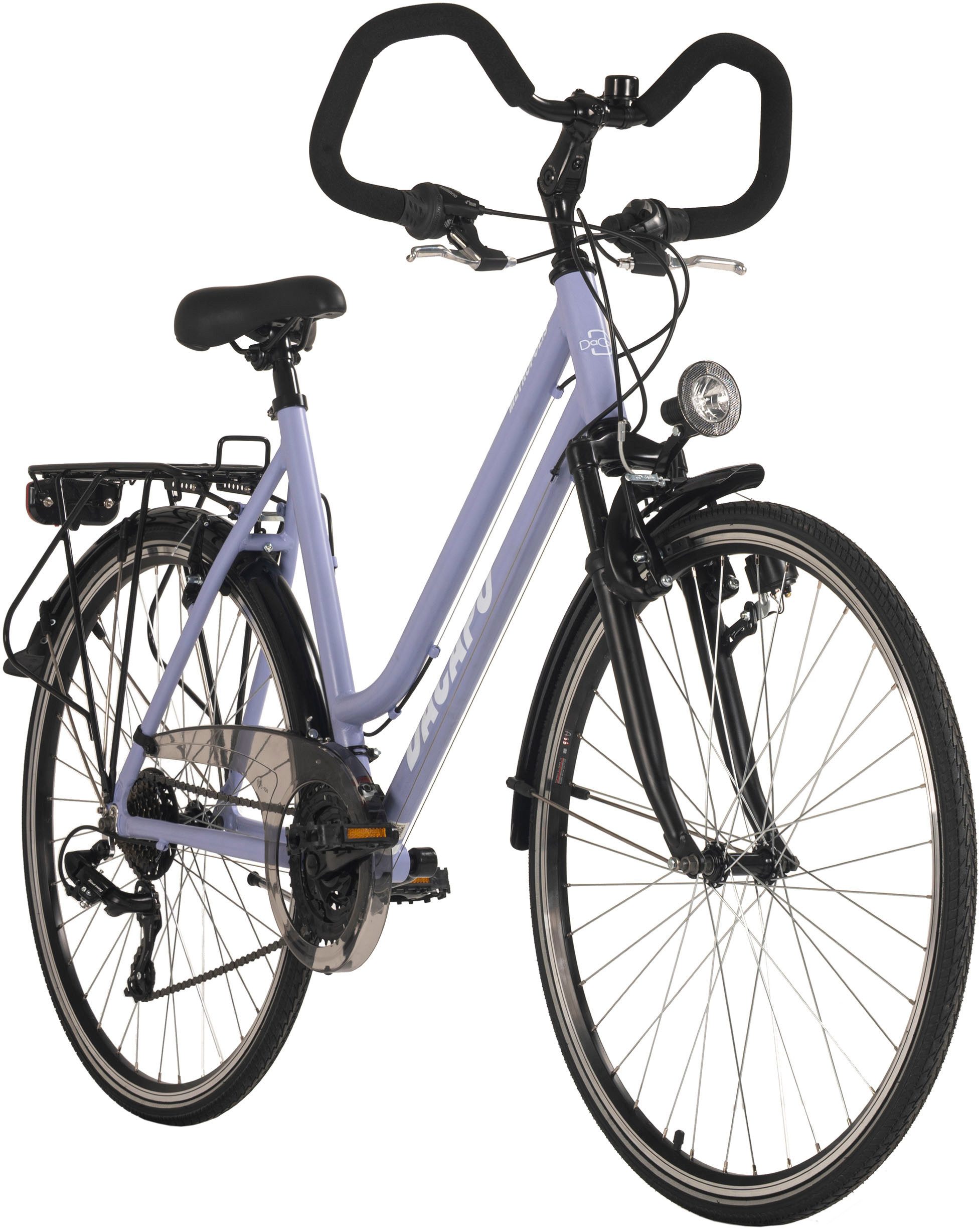 Dacapo Trekkingrad Metropolis Trekkingrad Damen Alu-Rahmen 28''taubenblau RH 53 cm, 21 Gang Shimano Tourney Schaltwerk, Kettenschaltung, Multipositionslenker