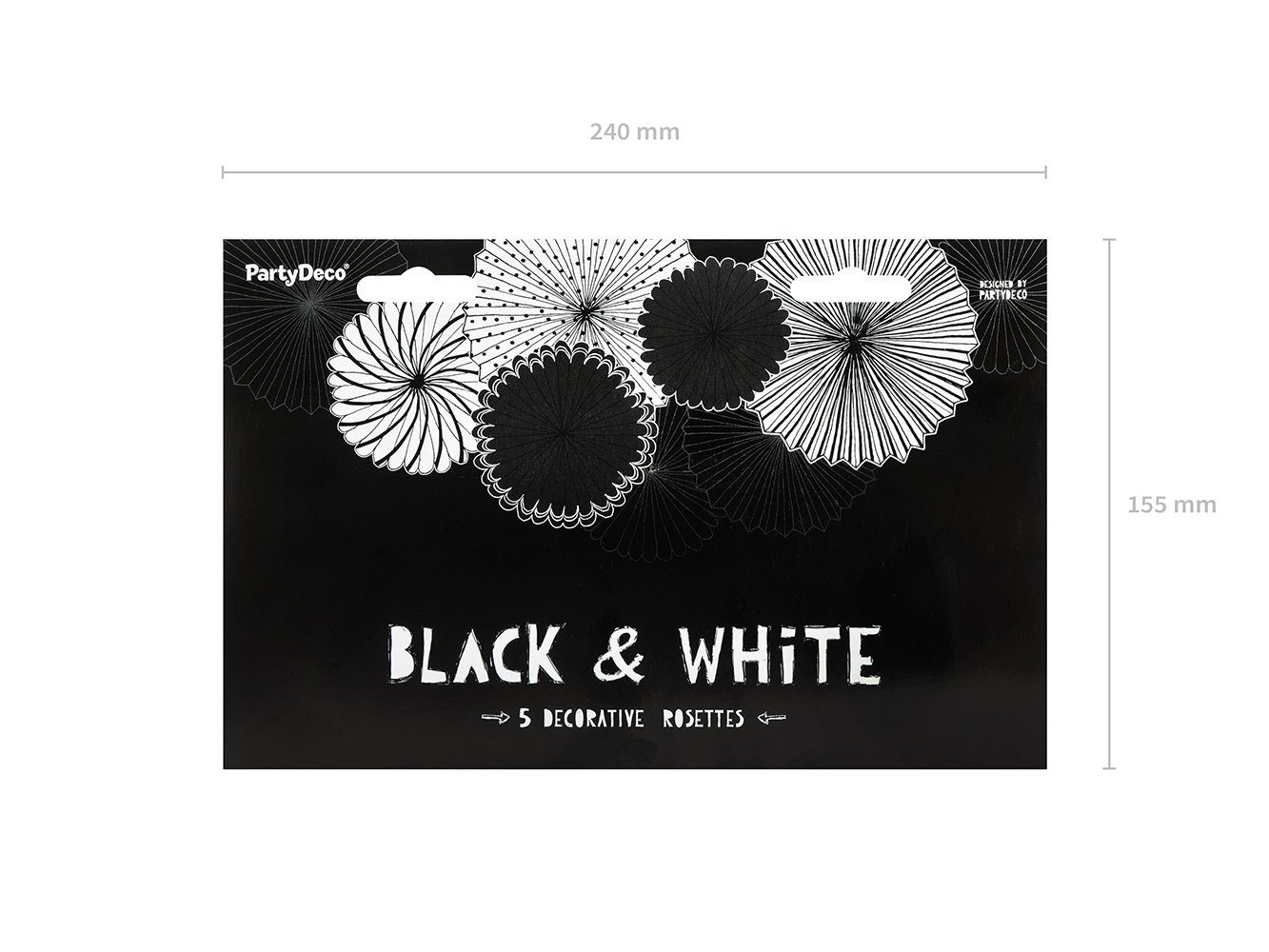 Papier mit schwarz 25-40cm Rosetten partydeco Muster Papierrosette, weiß 5er Set Deko