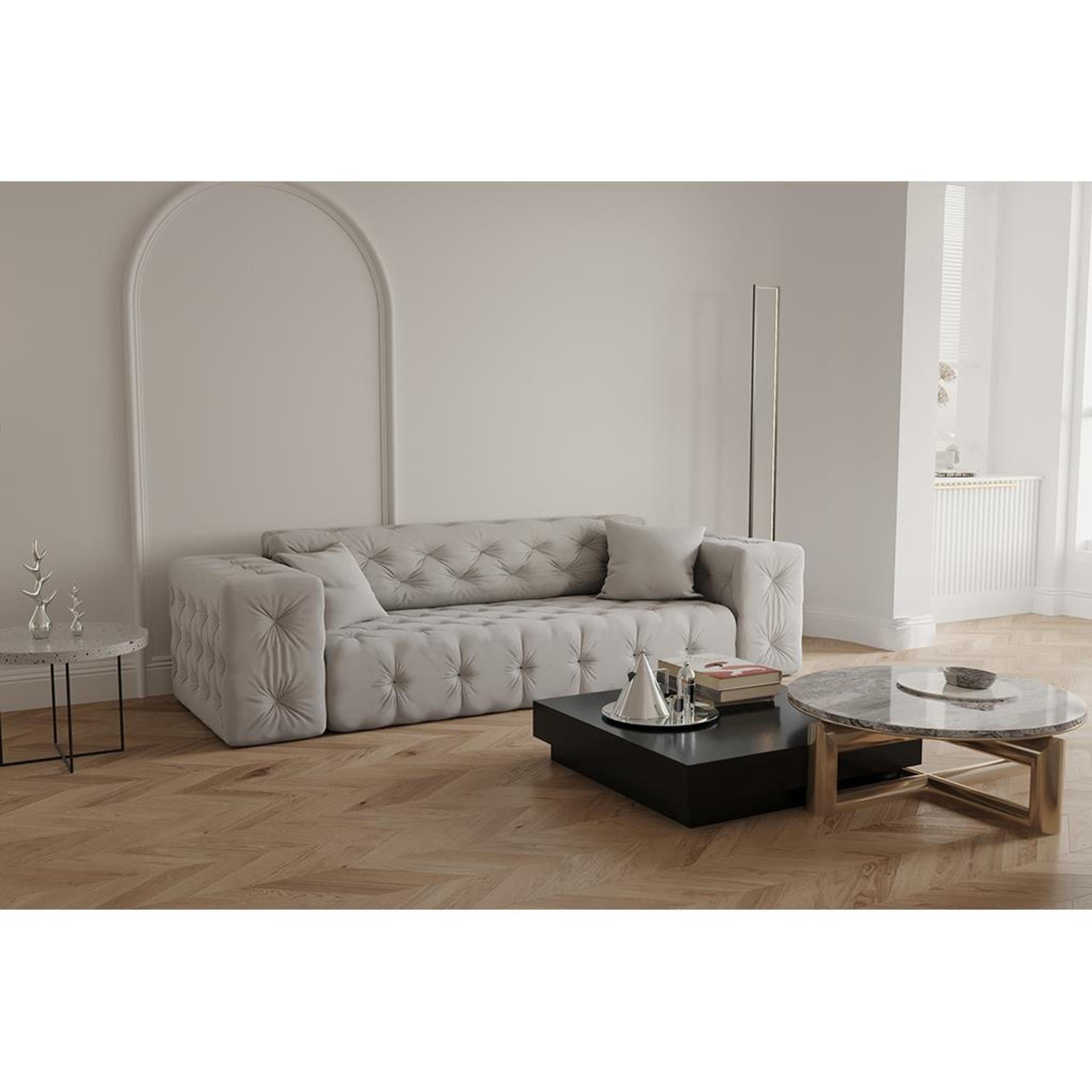 Beautysofa 3-Sitzer Moreno, 3-Sitzer Sofa aus Velvetstoff, im Chesterfield-Design, hochwertiger Knopfheftung Opera light grey