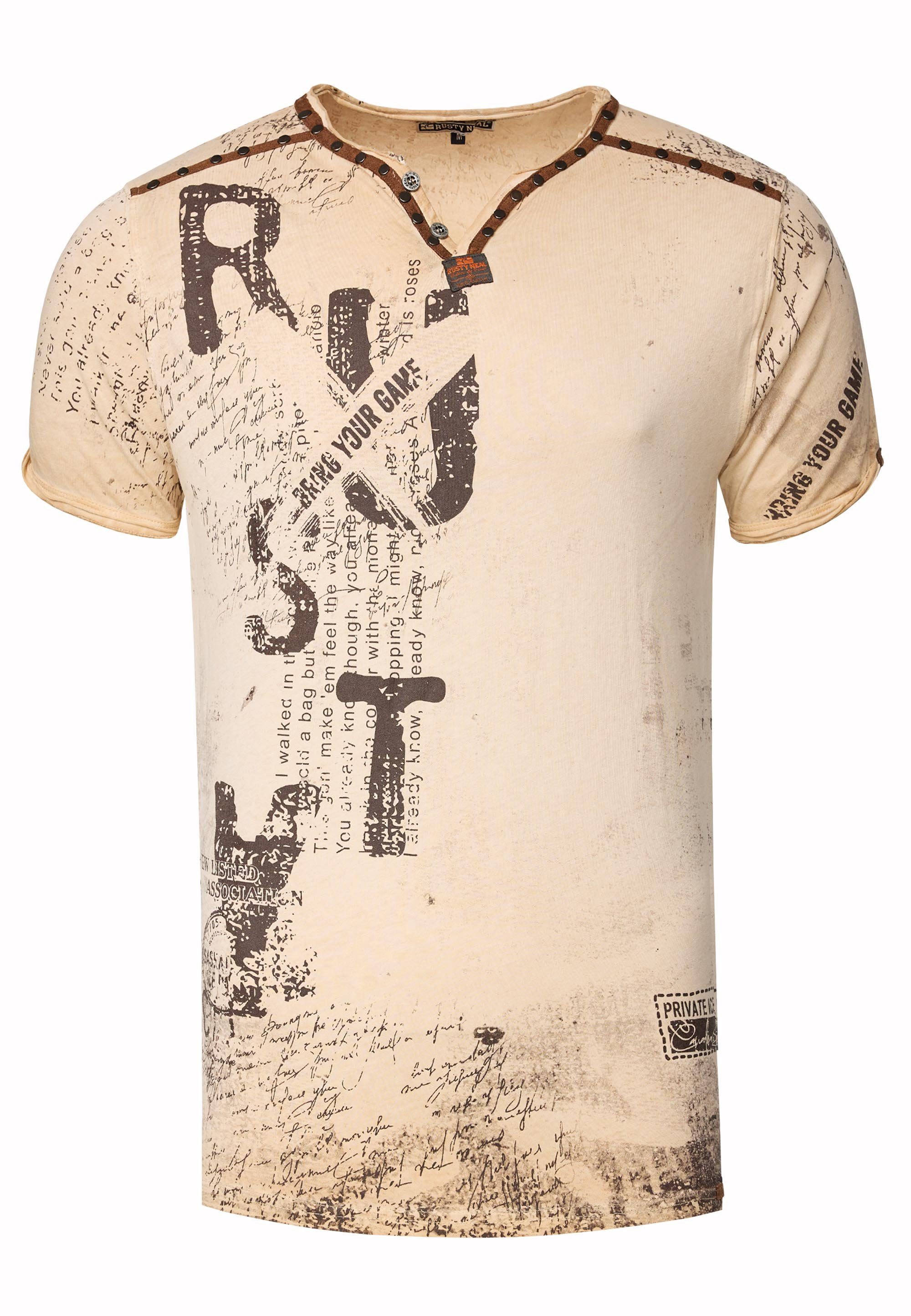 Rusty Neal T-Shirt im Used-Look beige