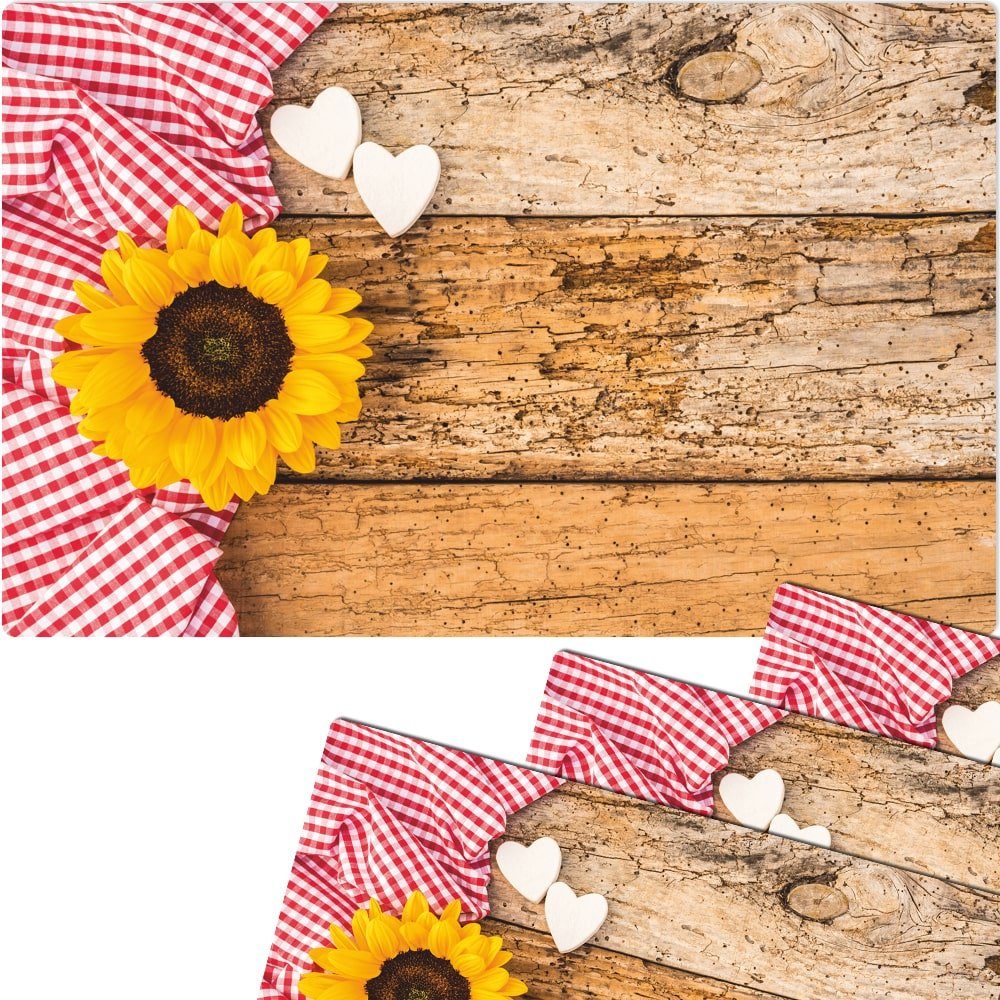 Platzset, Platzsets Sonnenblume auf Holz HOME 4er, (4-St) & matches21 HOBBY