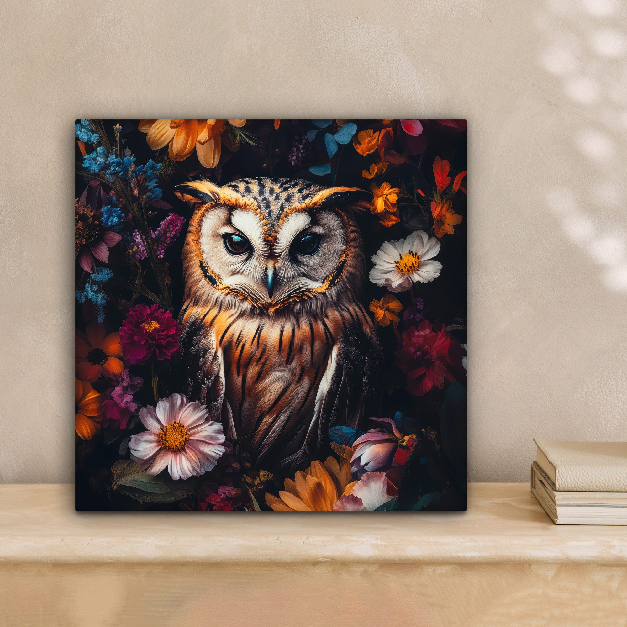 OneMillionCanvasses® Leinwandbild Eule - Blumen - Farbenfroh - Natur, Fotod günstig online kaufen