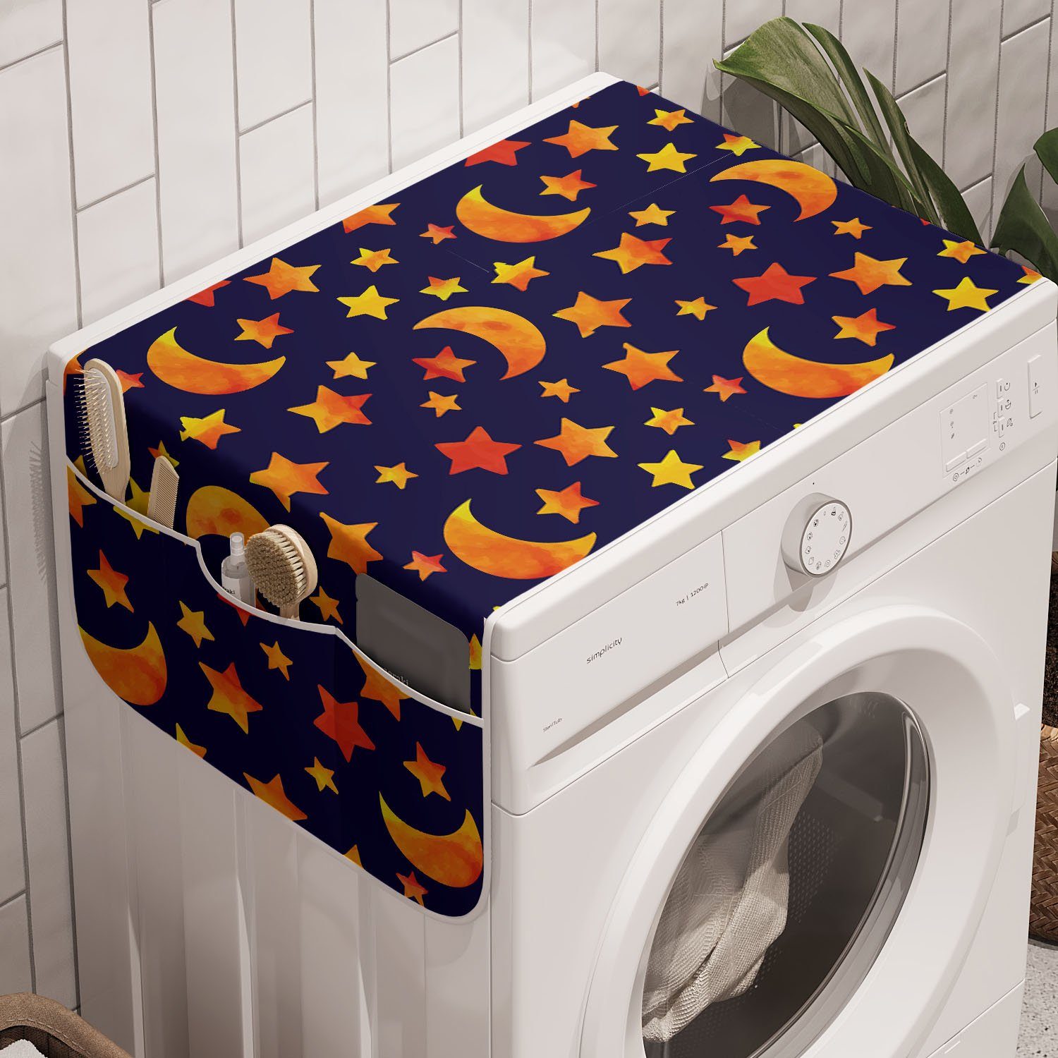 Abakuhaus Badorganizer Anti-Rutsch-Stoffabdeckung für Waschmaschine und Trockner, nächtlich Monde und Sterne Shapes