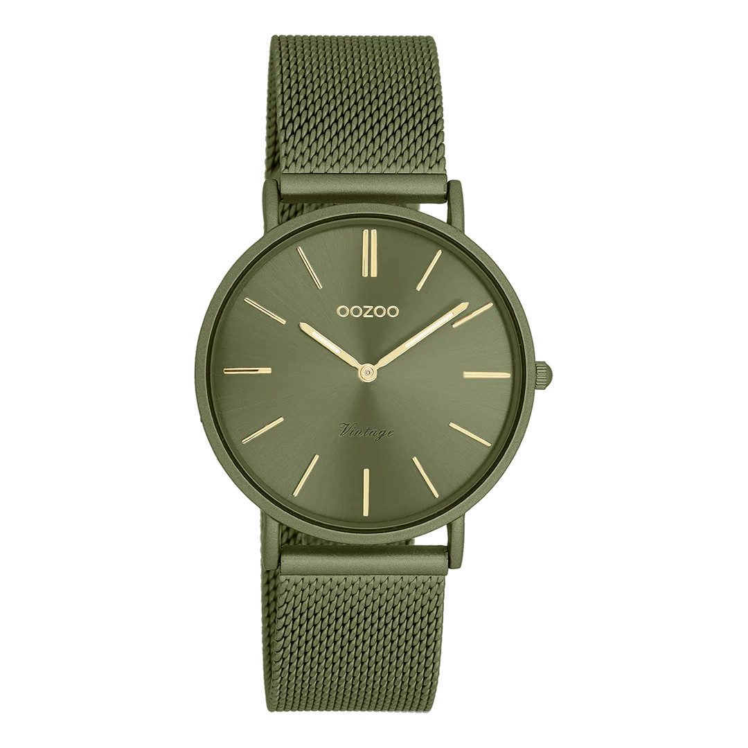 Quarzuhr Vintage Damenuhr C20445 36 mm Khakigrün Milanaiseband Quarz