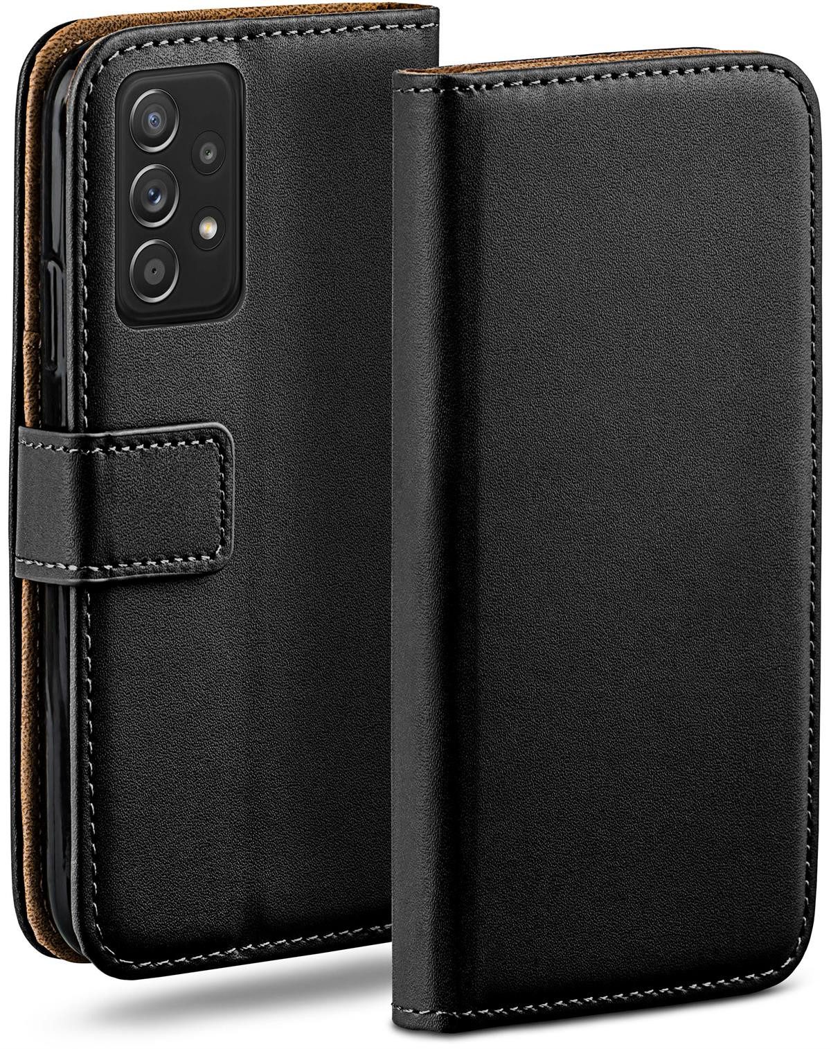moex Handyhülle für Samsung Galaxy A52 Hülle Klappbar Book Case Schwarz 6,5 Zoll, Klapphülle Kartenfach Flip Cover Handytasche Leder Optik Schutzhülle