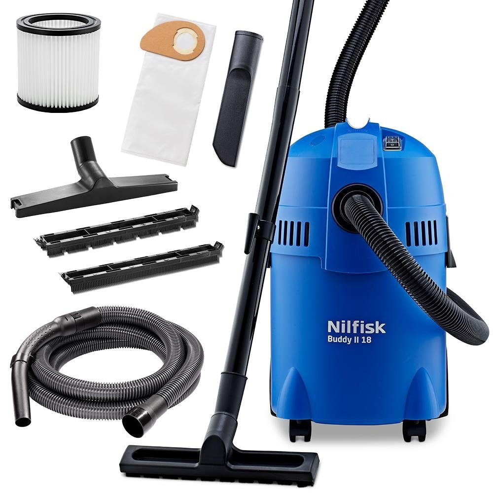 Nilfisk Bodenstaubsauger Buddy II 18 Nass-/Trockensauger 18451124, Werkstattsauger, saugt z.B. Wasser, Erde, Schlamm, Holzspäne