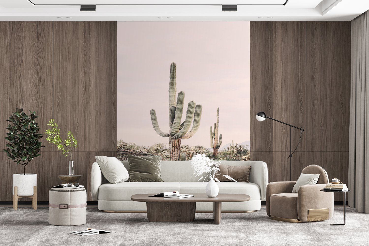 MuchoWow Fototapete Kaktus - Grün Matt, Natur bedruckt, Wohnzimmer, Montagefertig Vinyl Tapete Wandtapete Pflanzen, - (4 - St), für