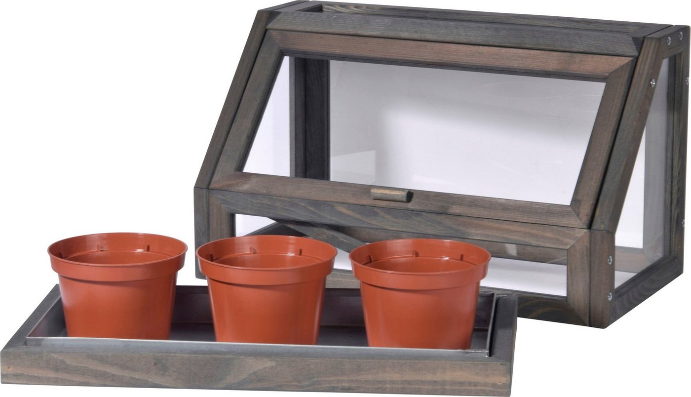 dobar Frühbeet, Mini-Gewächshaus für Kräuter, mit Zinkwanne, grau grau dobar Frühbeet, Mini-Gewächshaus für Kräuter, mit Zinkwanne, grau grau