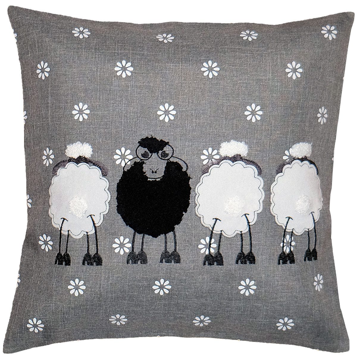 matches21 HOME & HOBBY Kissenbezüge Kissenbezug BRENDA 40 x 40 cm mit lustigem Schaf-Motiv Landhausstil, (1 Stück), Kissenhülle für Sofakissen Dekokissen Zierkissen