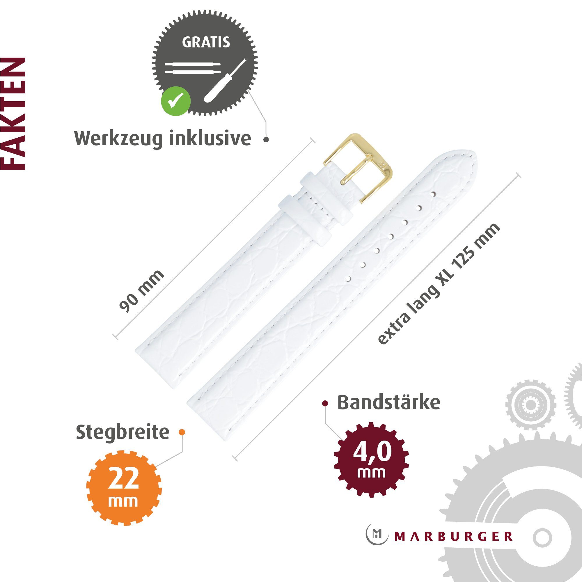 MARBURGER Uhrenarmband 22mm Leder Kroko Prägung