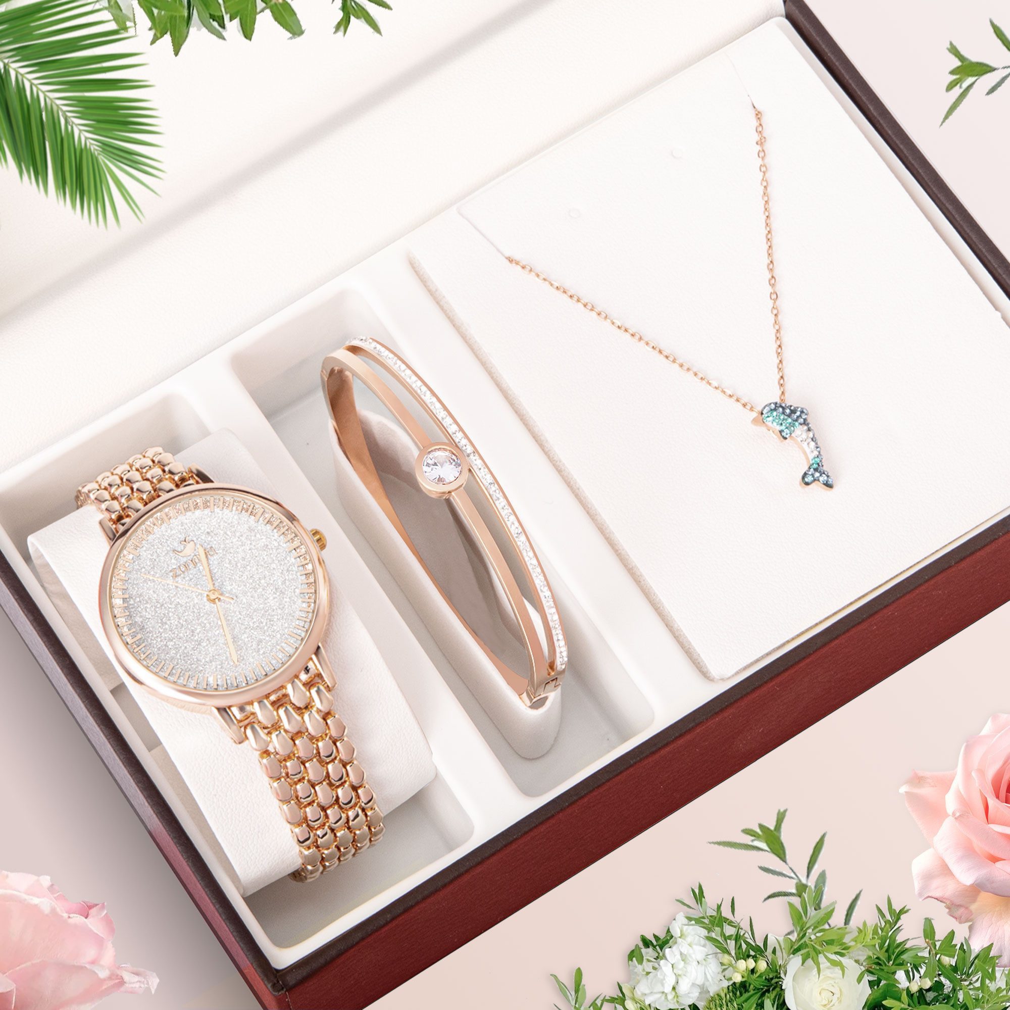 Luckice Quarzuhr Premium Damen Schmuckset mit Quarz-Armbanduhr & Delphin-An günstig online kaufen