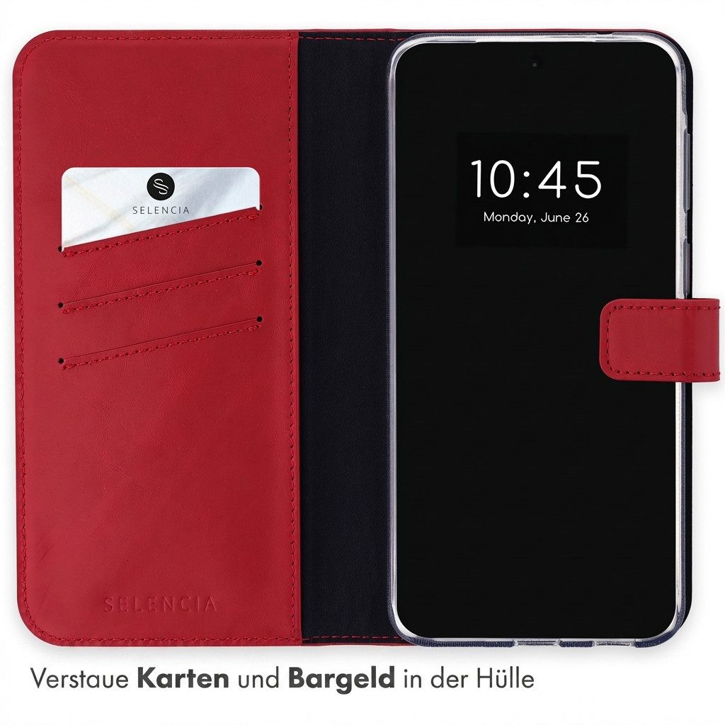 Selencia Smartphone-Mappe Selencia Echtleder Klapphülle Samsung Galaxy A57 (5G) - Rot – Bild 3 von 5