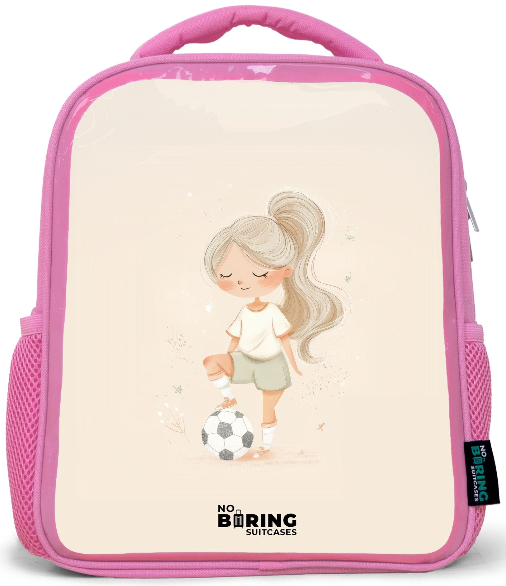 Rucksack Rosa - Mädchen mit einem Fußball in beigen Farben