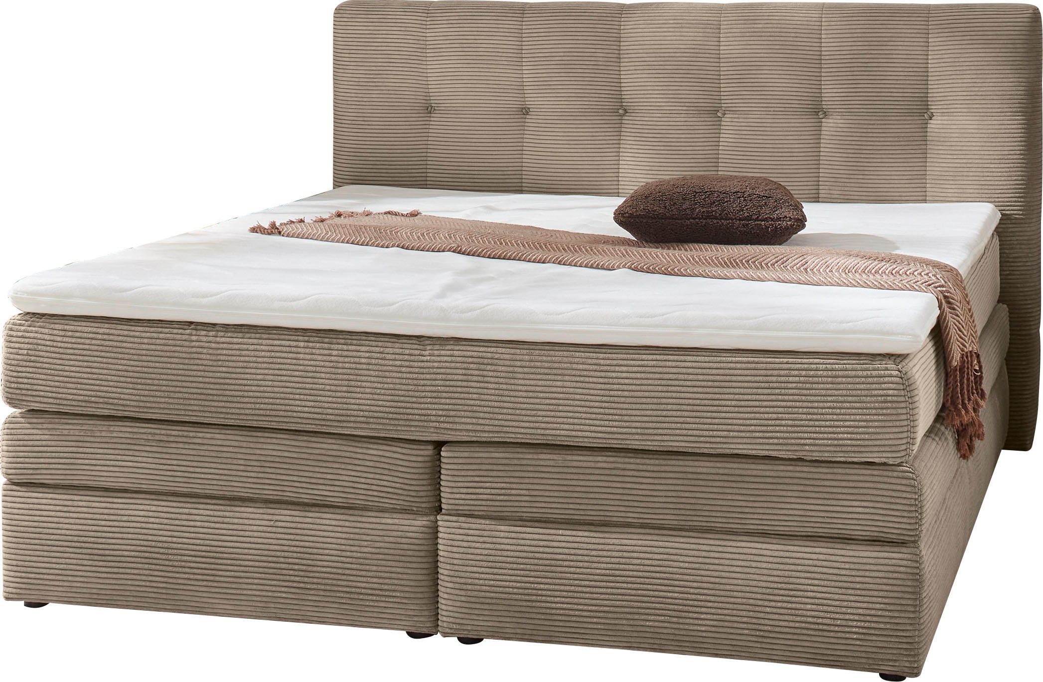 Jockenhöfer Gruppe Boxspringbett AMY in Cord, erhältlich in den Breiten 180cm & 200cm, mit Bettkasten & Kaltschaum-Topper