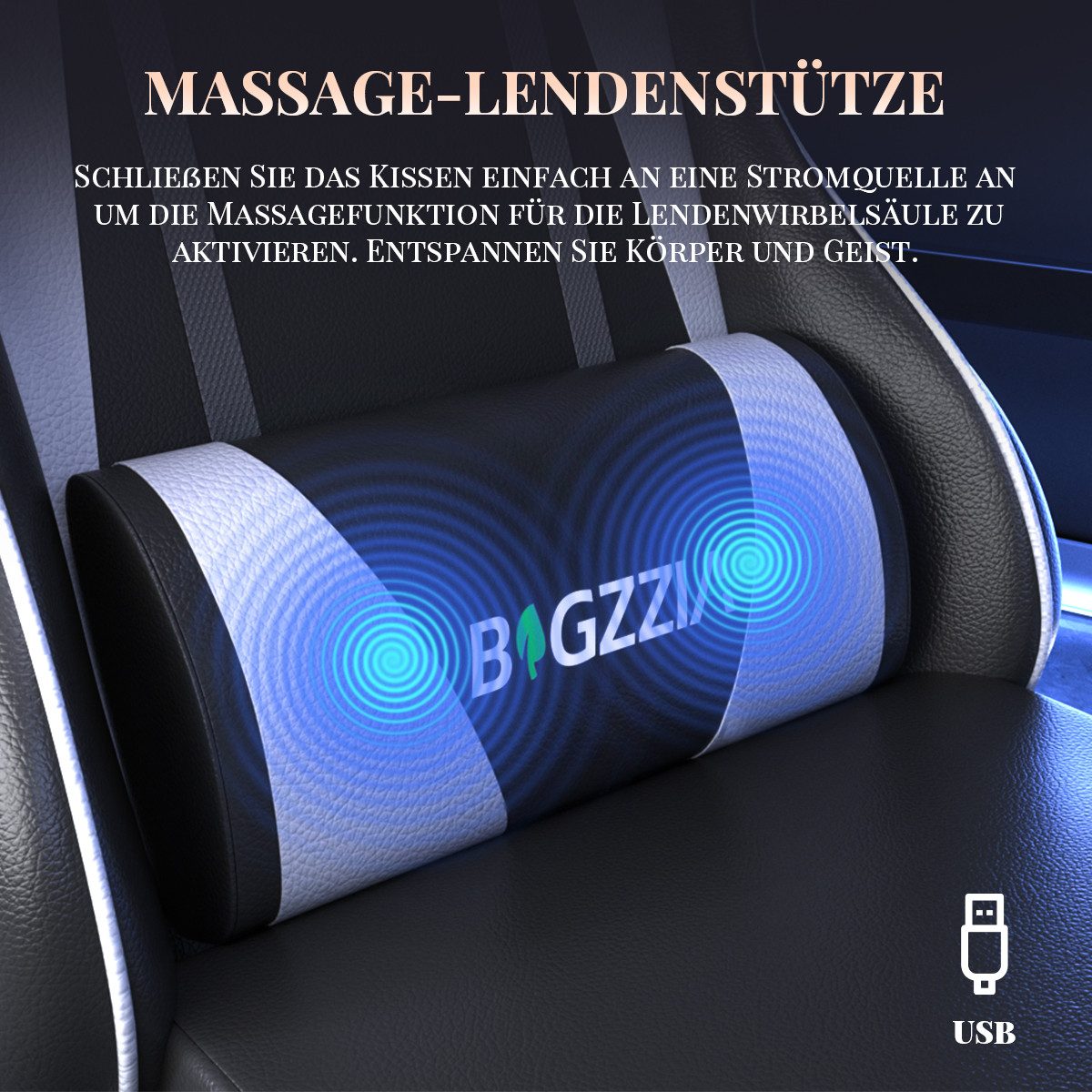 ZAISZE Gaming-Stuhl Schreibtischstuhl, Ergonomischer Bürostuhl mit Massagefunktion (PC Stuhl mit Fußstütze Kopfstütze Lendenkissen), Höhenverstellung Neigung 90 – Bild 3 von 5