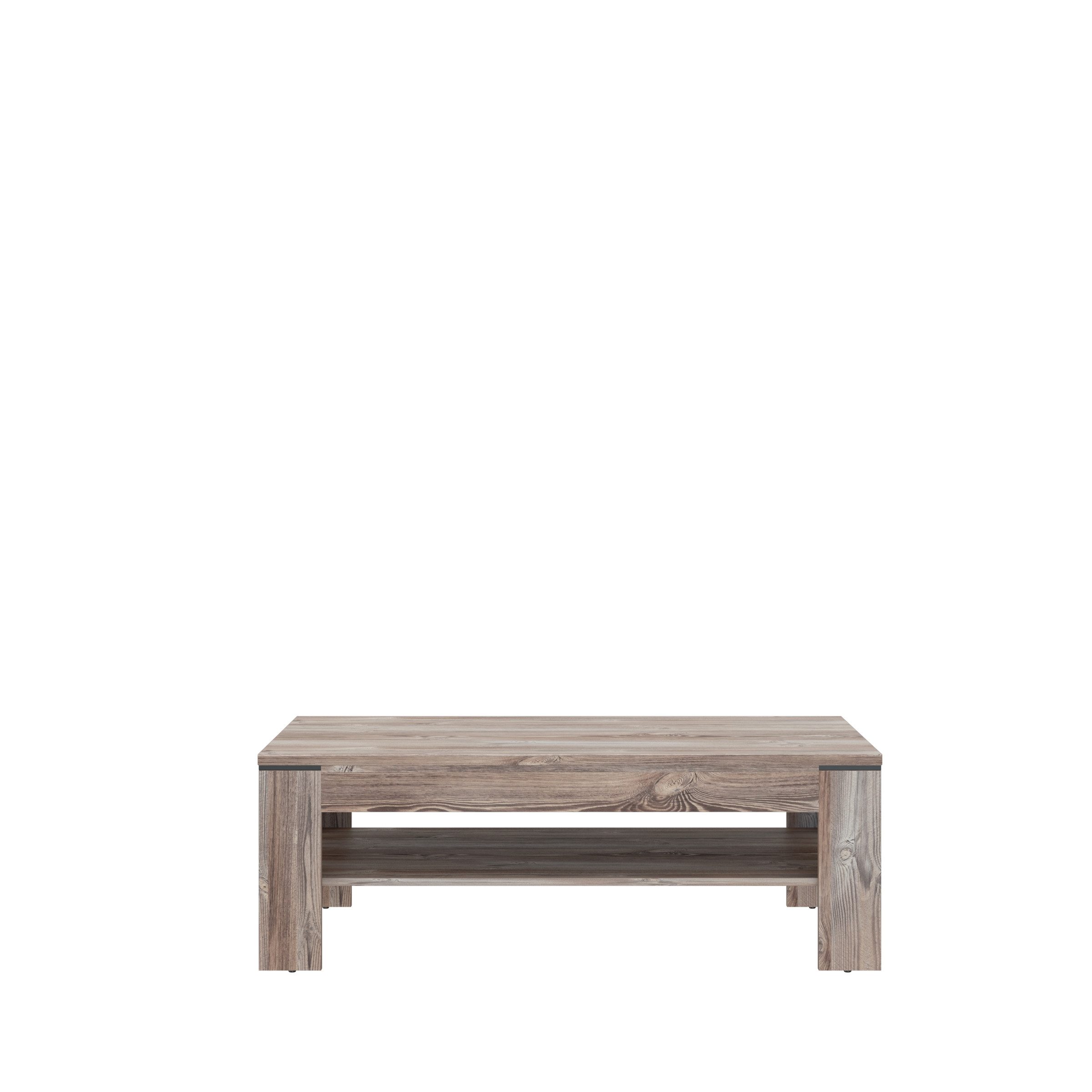 FORTE Couchtisch mit Ablageboden, Beton / Kiefer Dekor - 120x43x75cm (B/H/T)