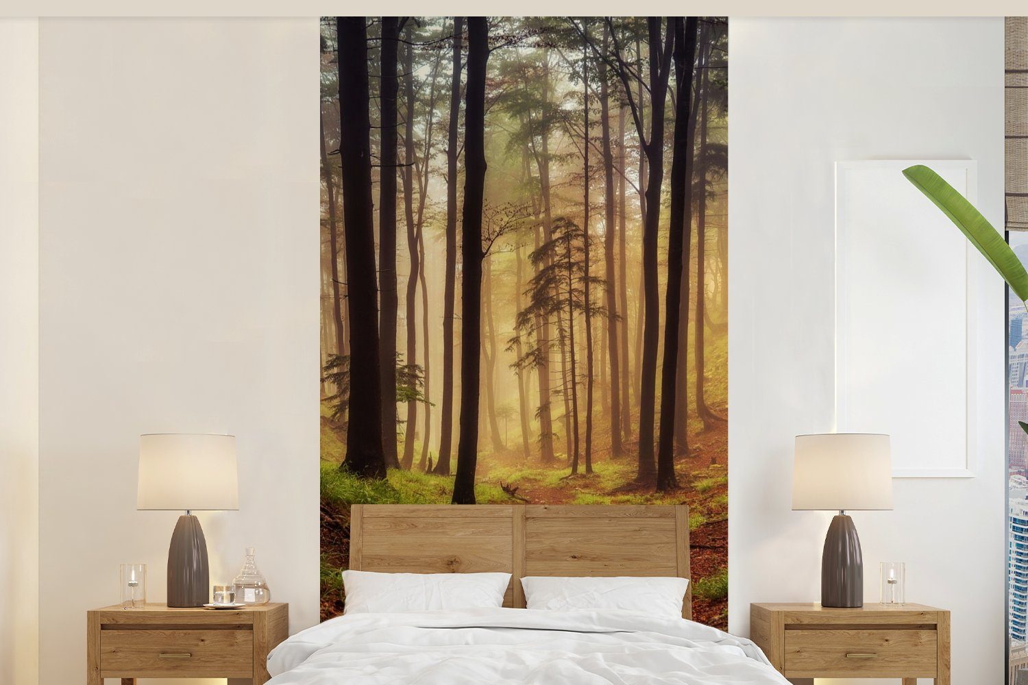 St), Fototapete (2 Bäume Fototapete MuchoWow Schlafzimmer Wald, Matt, Wohnzimmer Küche, - für Natur - bedruckt, Vliestapete