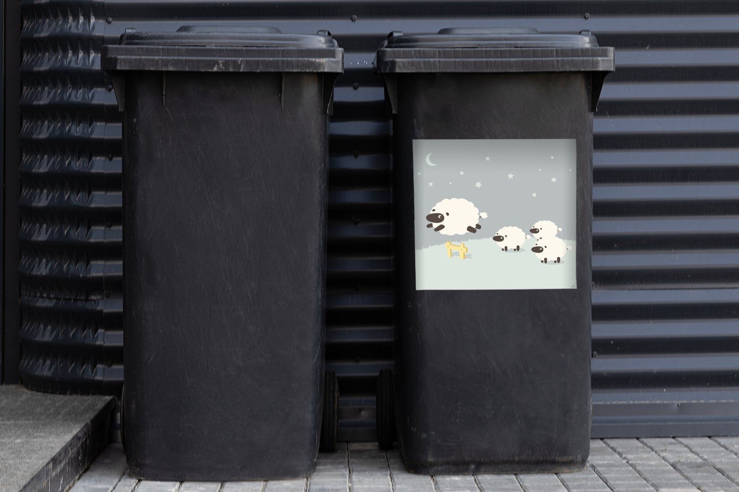MuchoWow Abfalbehälter Wandsticker Mülleimer-aufkleber, Illustration Sticker, Mülltonne, Container, St), Eine Schafes springenden eines (1