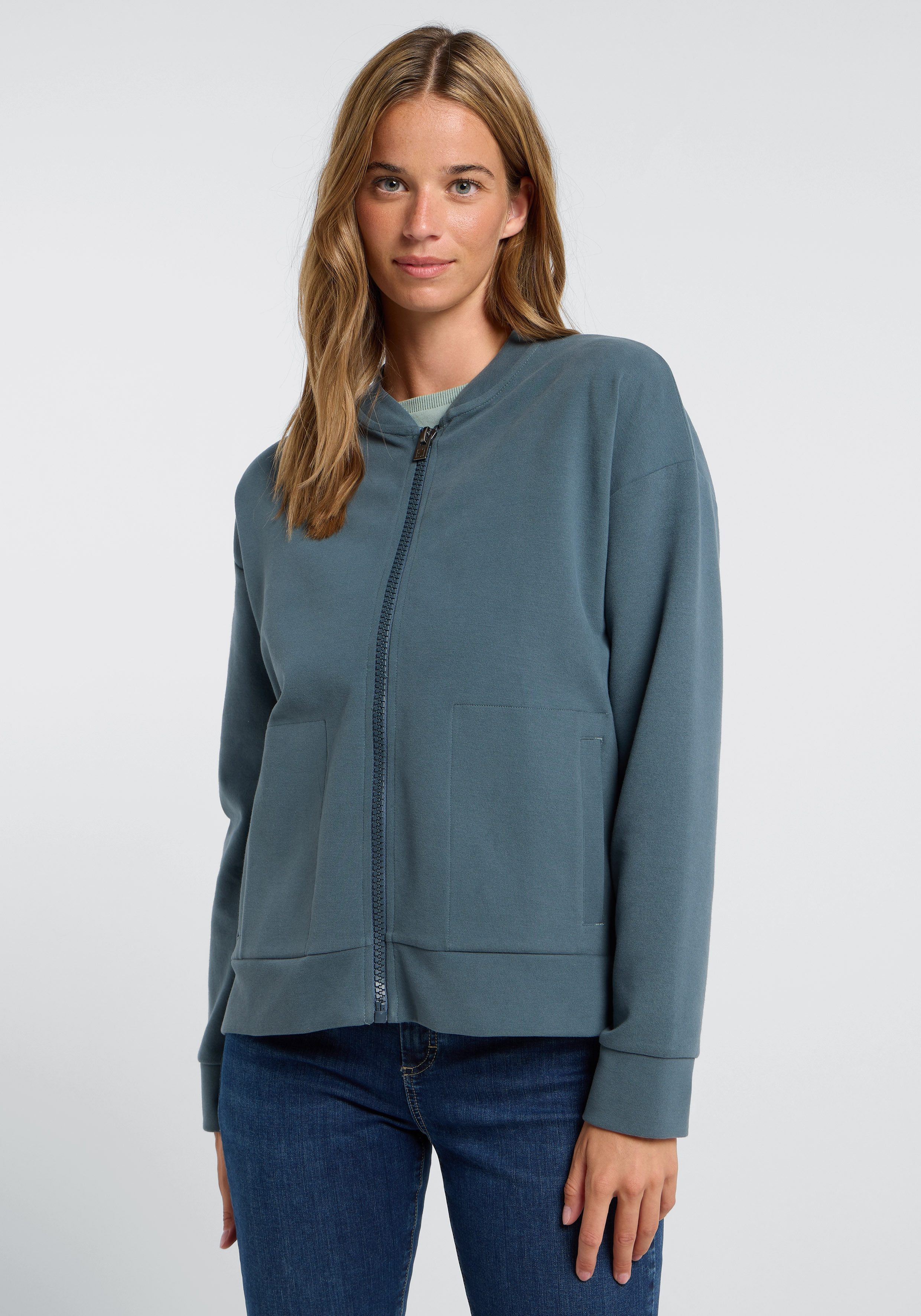 Elbsand Sweatjacke Enid Sweatjacke mit Blousonkragen und Leistentaschen