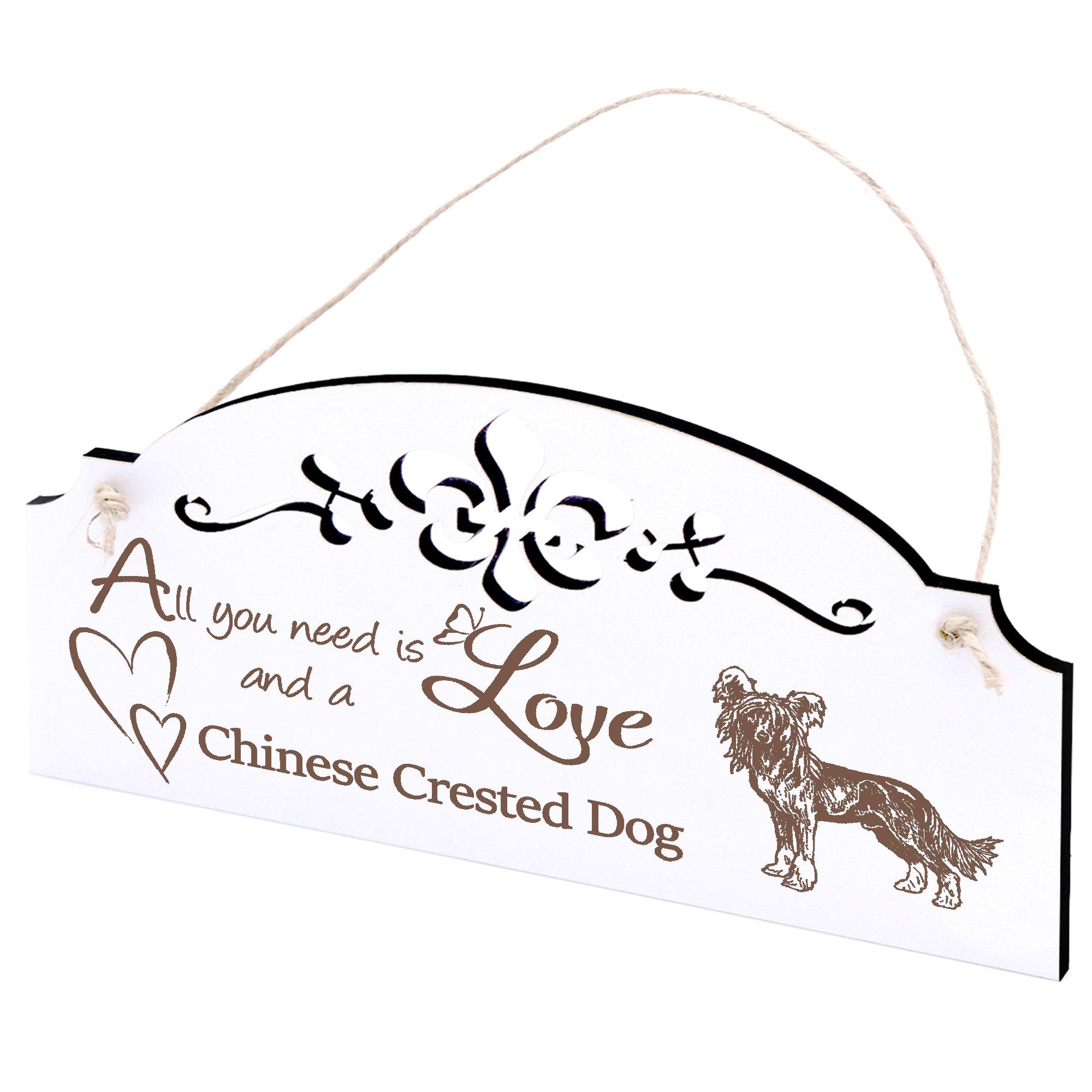 Dekolando Hängedekoration Chinesischer Schopfhund Deko 20x10cm All you need is Love