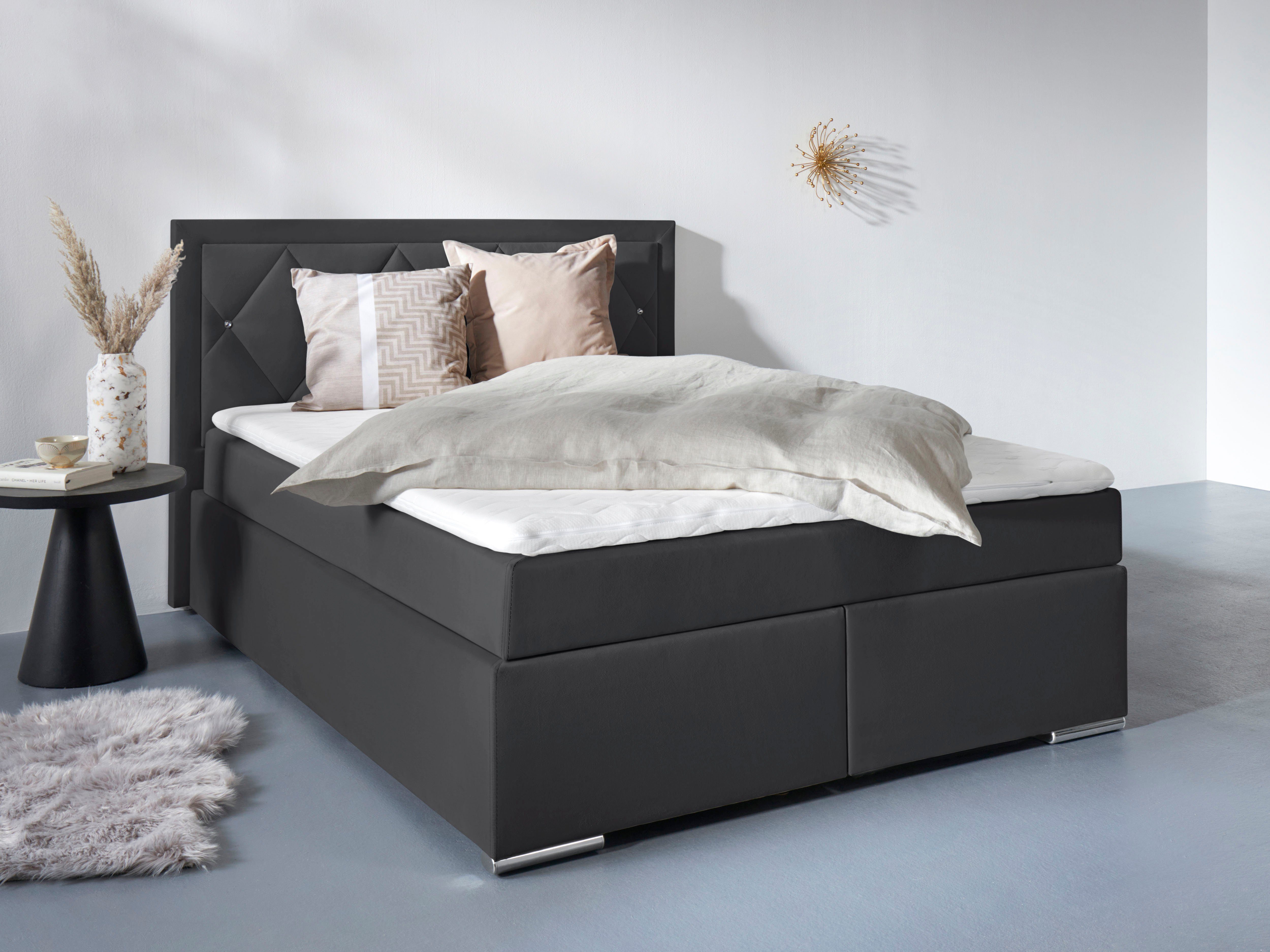 Leonique Boxbett Alfie, Bestseller, wahlweise mit Bettkasten, mit Straßsteinen im Kopfteil, H2, H3 und H4 wählbar