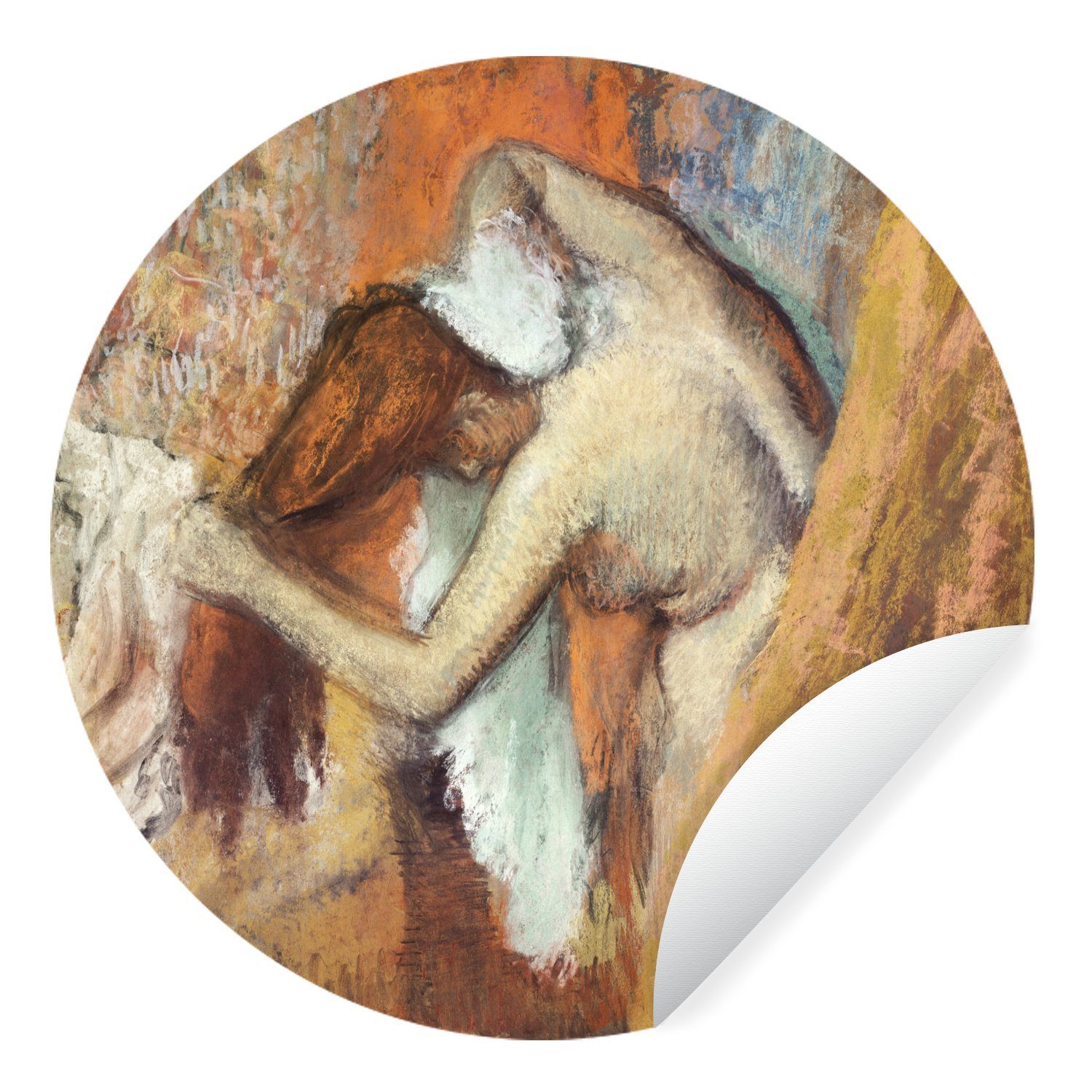 Rund, Frau trocknet MuchoWow Degas ihren Wandsticker für Wohnzimmer (1 Gemälde Kinderzimmer, Hals Edgar Tapetenaufkleber, Tapetenkreis von St), -