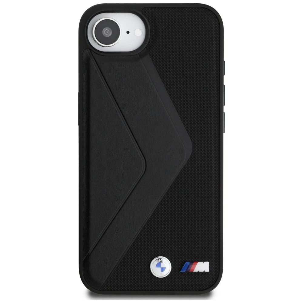 BMW Handyhülle iPhone 16e Kunstleder schwarz MagSafe kompatibel Logo Metall 6,1 Zoll, Kantenschutz