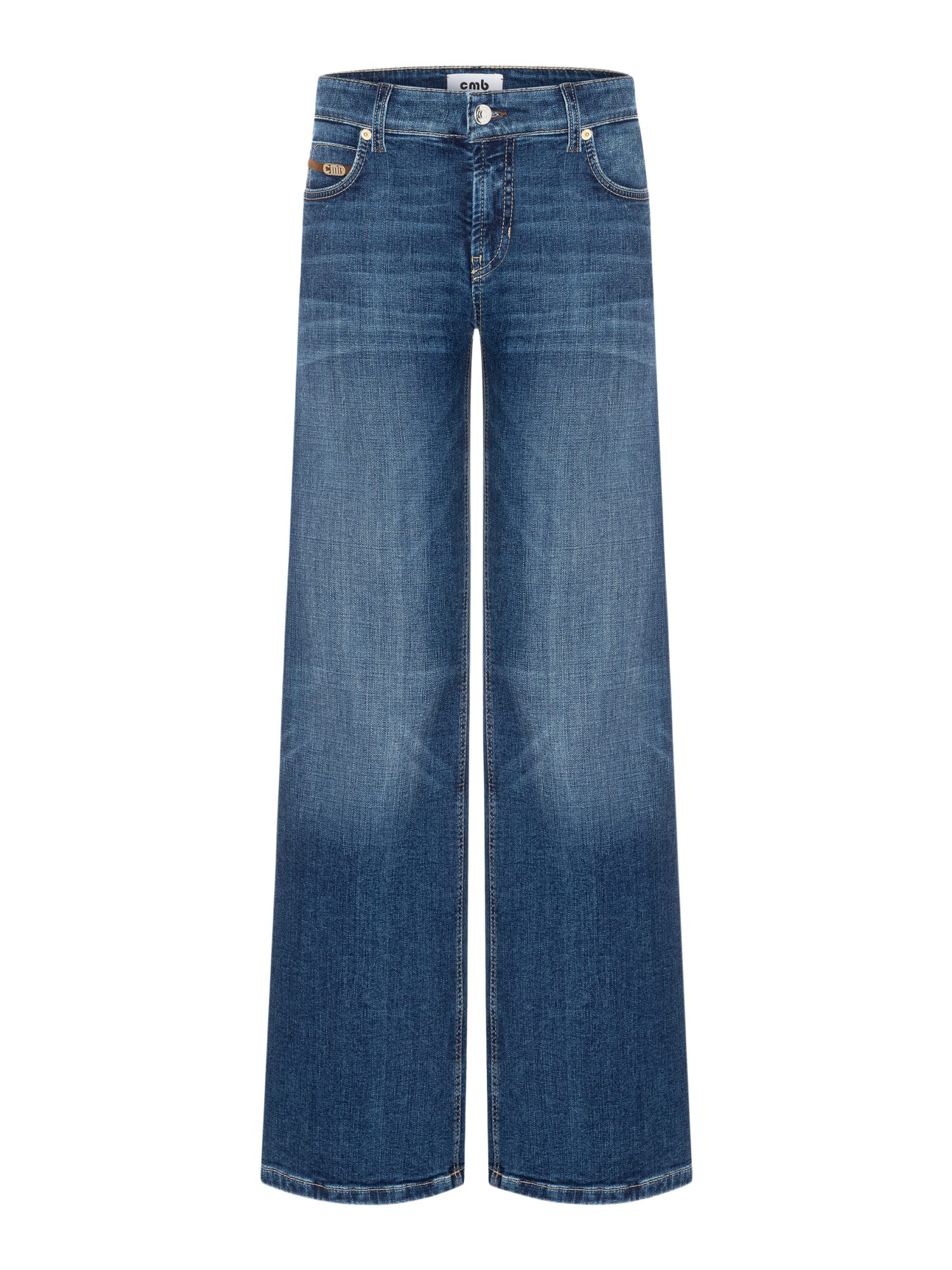 Cambio Stretch-Hose blau, Casual, Baumwolle, Unifarben, Wide Leg, Hoch