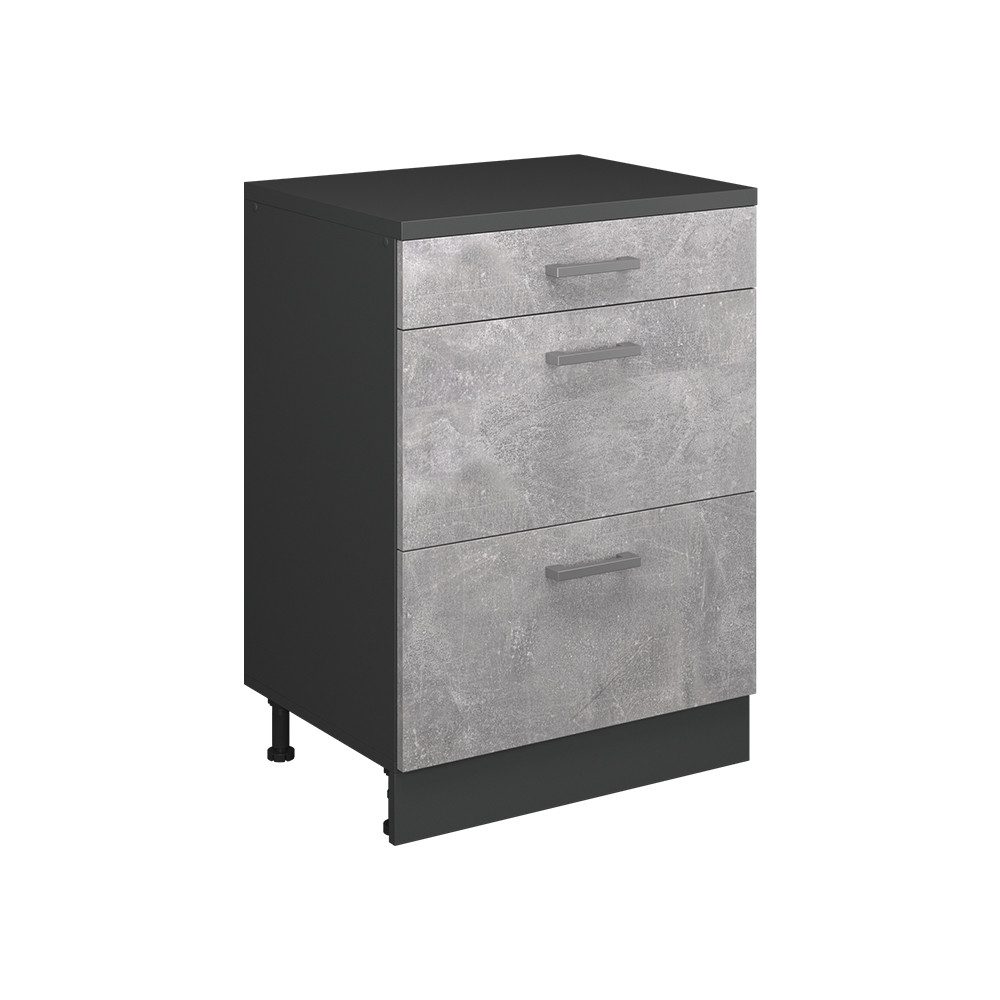 Vicco Unterschrank R-Line, Beton, 60 cm ohne Schräge mit 3 Schubladen