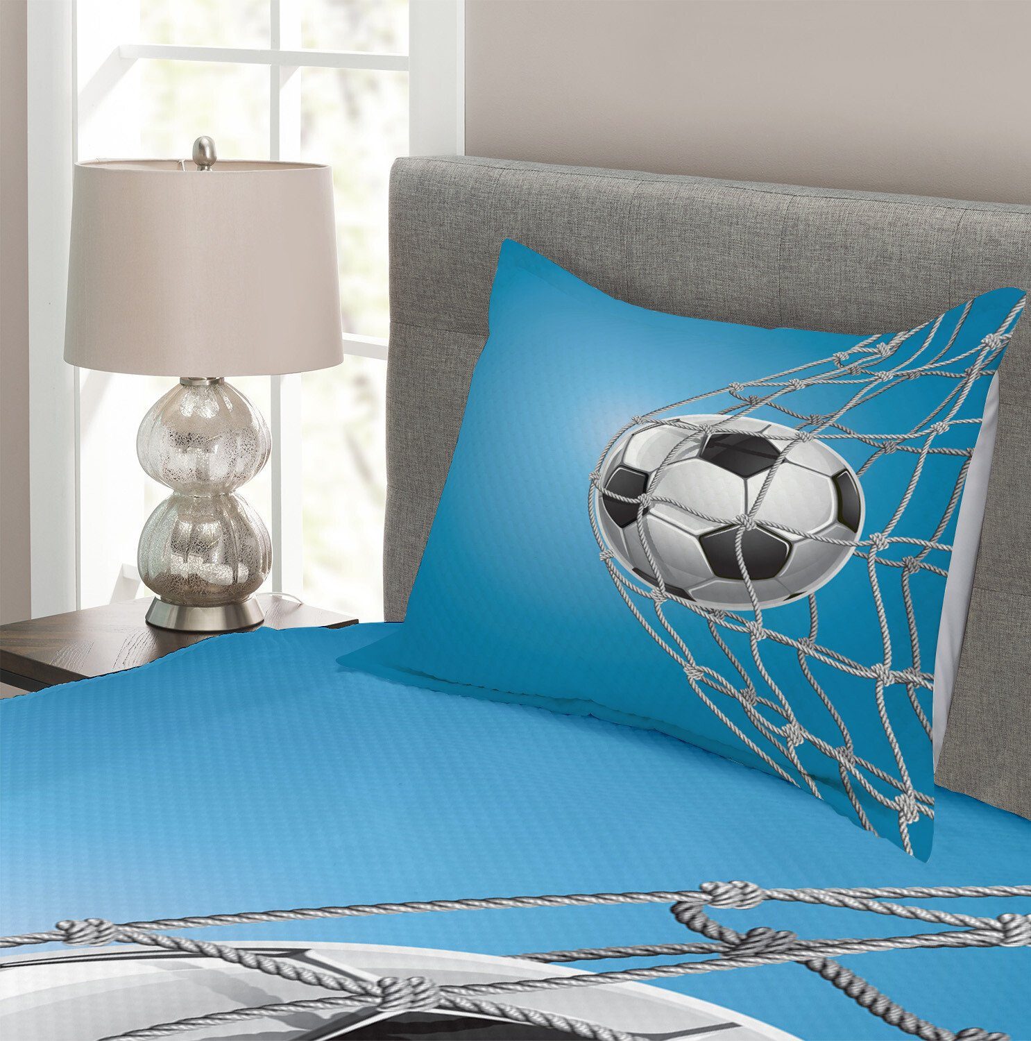 Fußball Netz Waschbar, mit Kissenbezügen Set Tagesdecke Goal Ball im Abakuhaus,