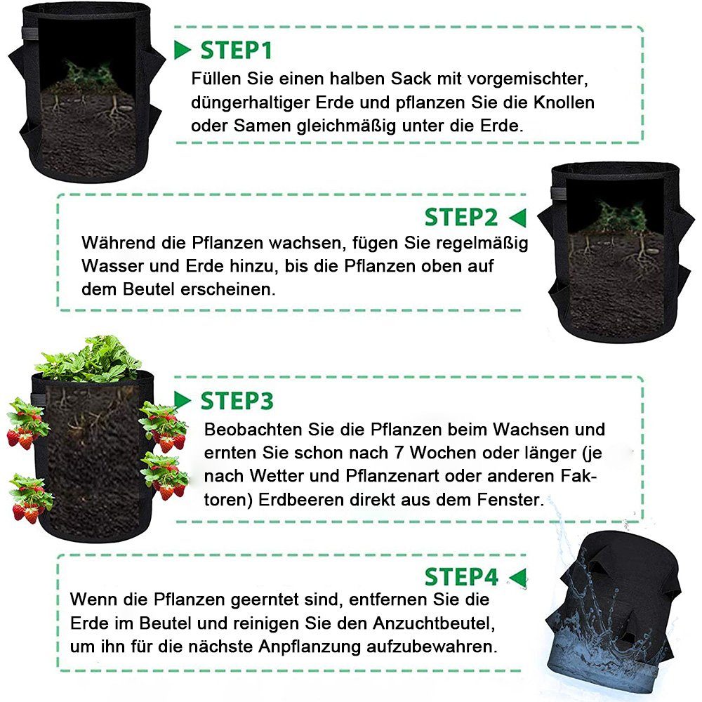 Taschen seitliche Pflanzsack 3 8 Stück Pflanzen Erdbeere mit Blumentopf 43L/10Gal zggzerg