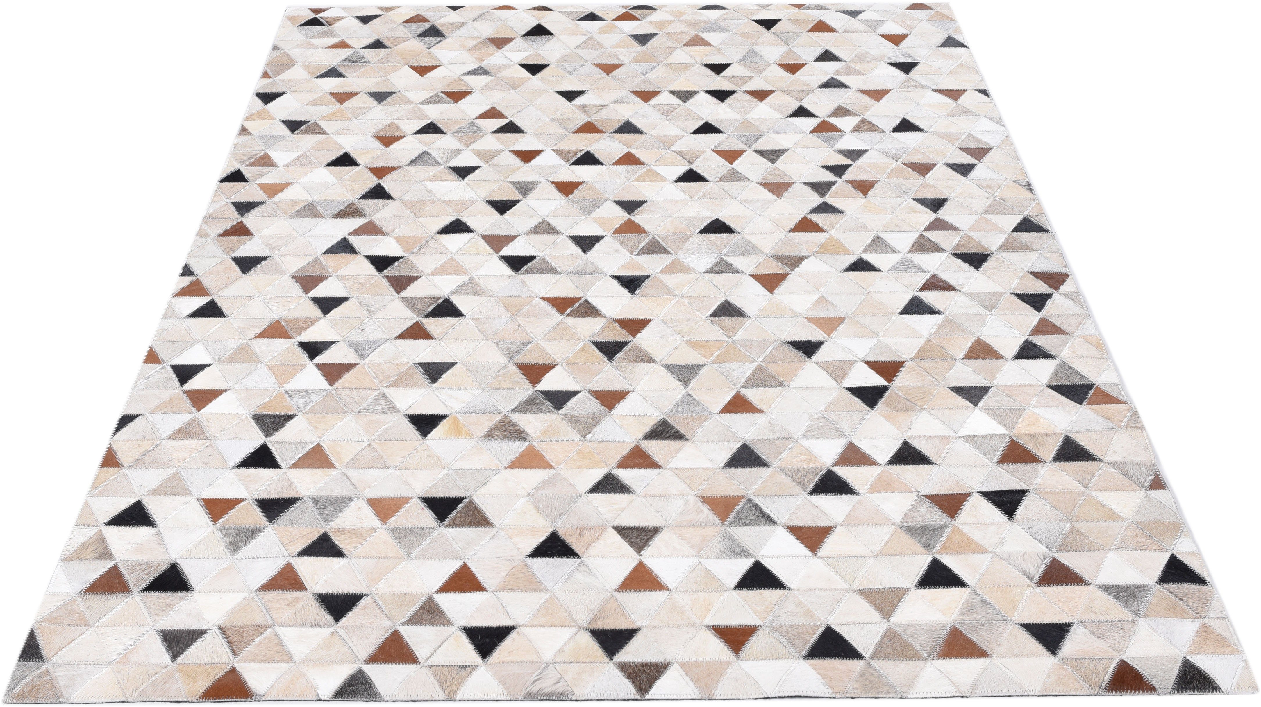 THEKO Fellteppich Kobe, rechteckig, Höhe: 3 mm, Patchwork, handgenäht, echtes Rinderfell in Naturtönen