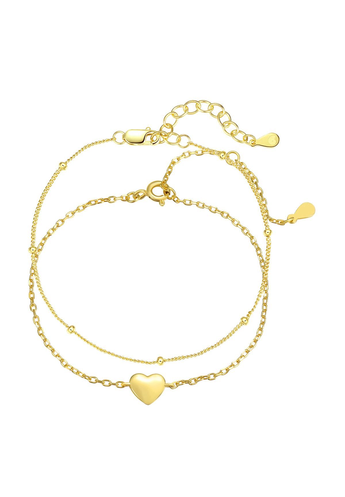 Hey Happiness Silberarmband Set Eleganz, Doppeltes Armband-Set für Damen, 2-tlg. Schmuck Set mit Herz Anhänger aus 925er Silber