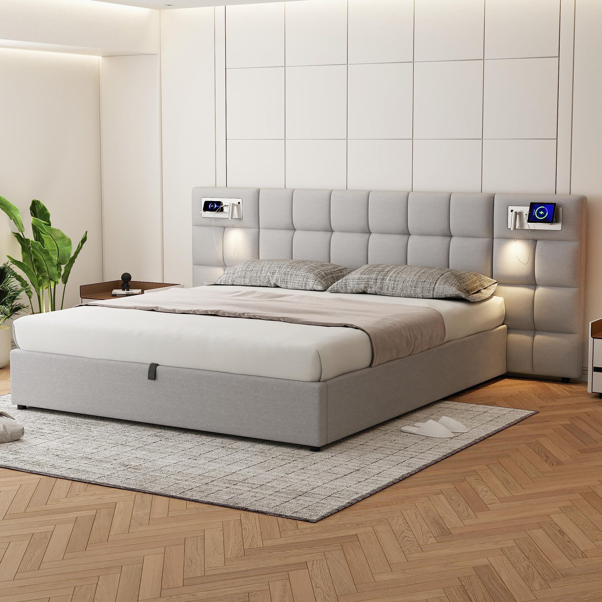 STILVORA Polsterbett 180x200 Bettgestelle Stauraumbett mit USB port und Lam günstig online kaufen