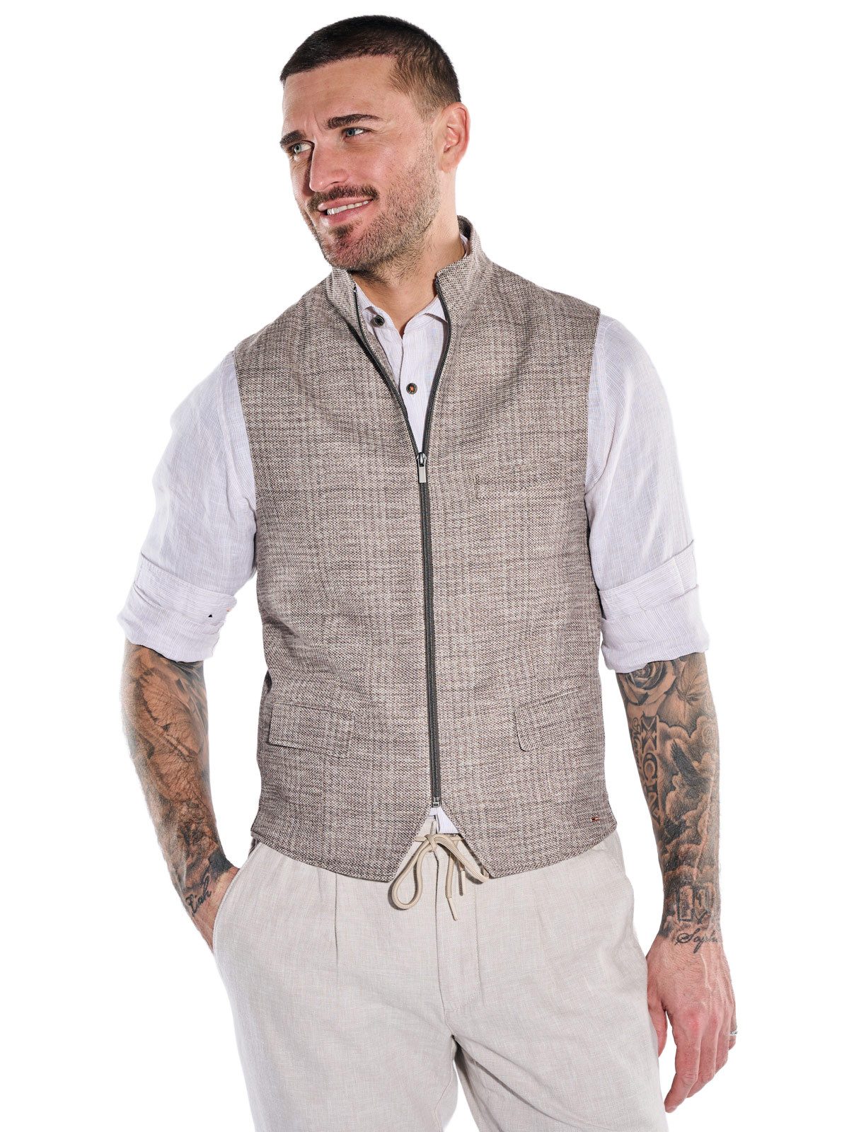 emilio adani Anzugweste Herren Sakko-Weste mit Reißverschluss, Dunkelbraun