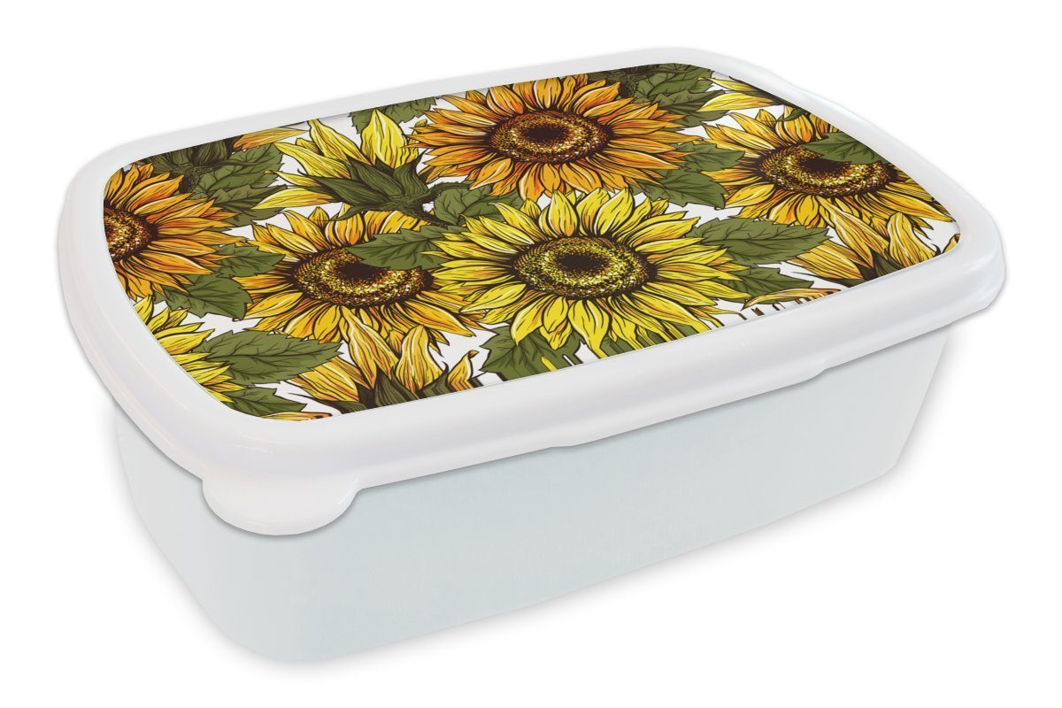 MuchoWow Lunchbox Sonnenblume - Vintage - Design, Kunststoff, (2-tlg), Brotbox für Kinder und Erwachsene, Brotdose, für Jungs und Mädchen weiß
