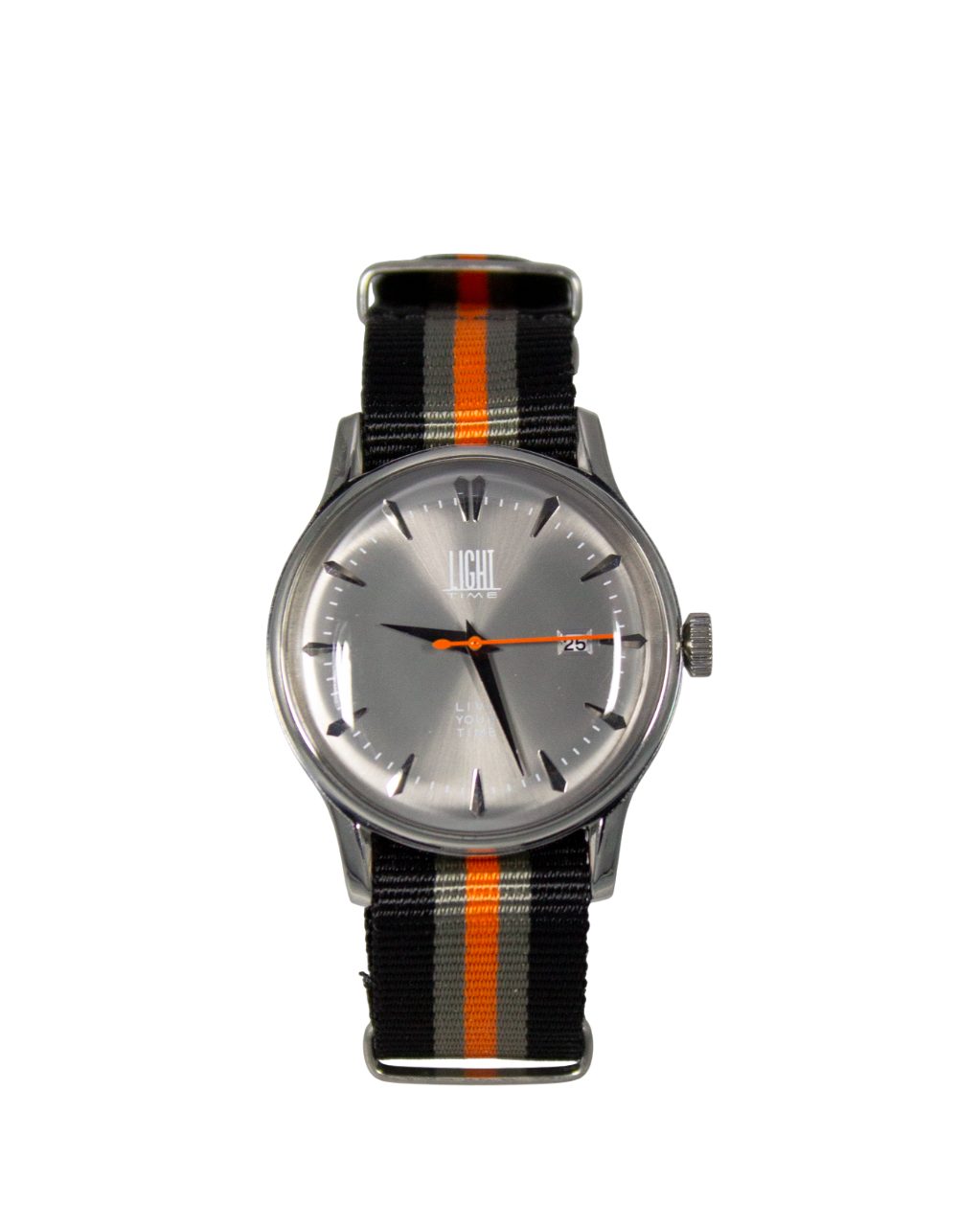 Light Time Quarzuhr Armbanduhr Damen Herren Datum Edelstahl Nylon Silber Grau L146BLK, Datumsanzeige