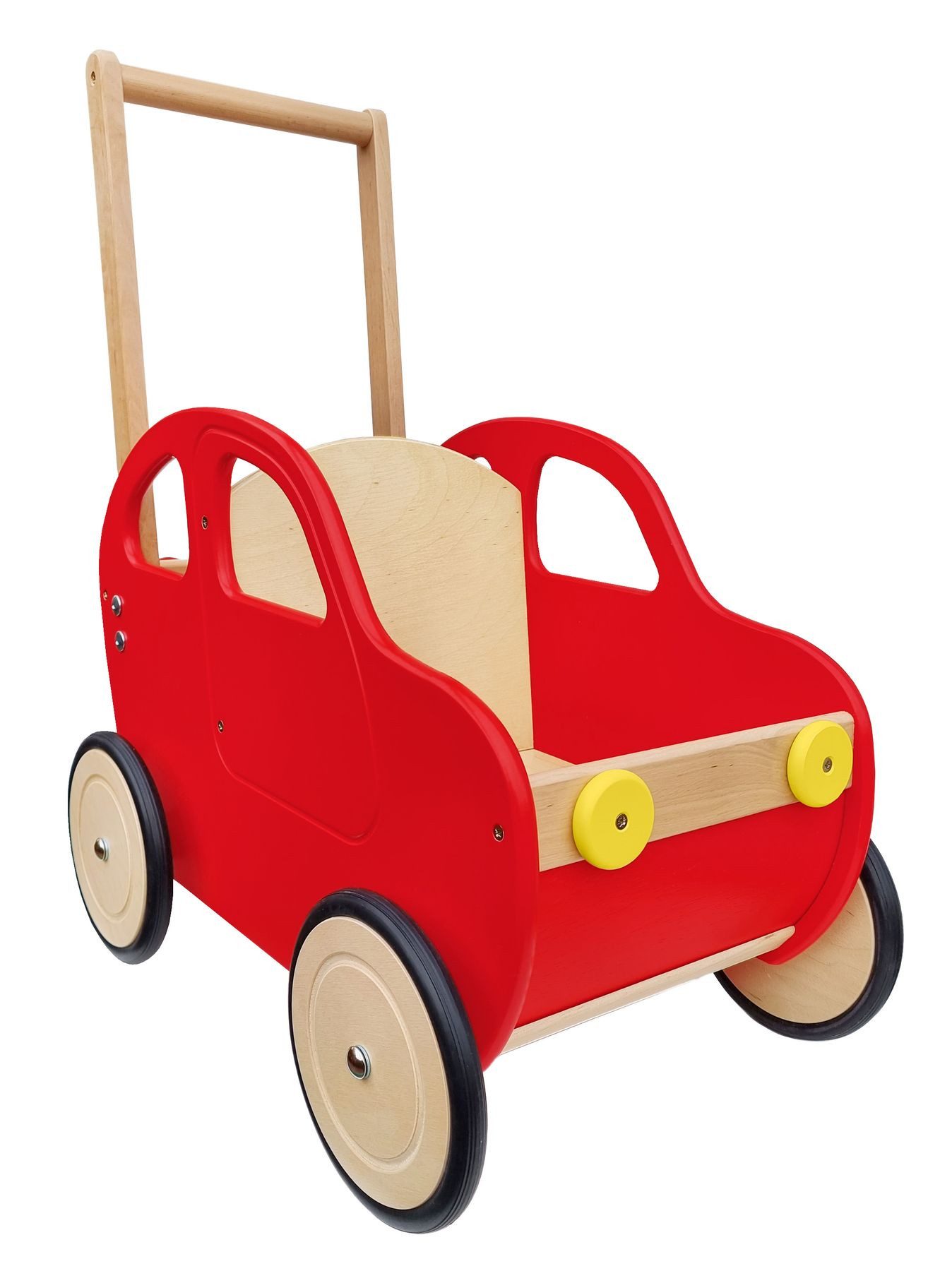 ERST-HOLZ Puppenwagen Puppenwagen Rotes Auto Teddytransporter Lauflernwagen