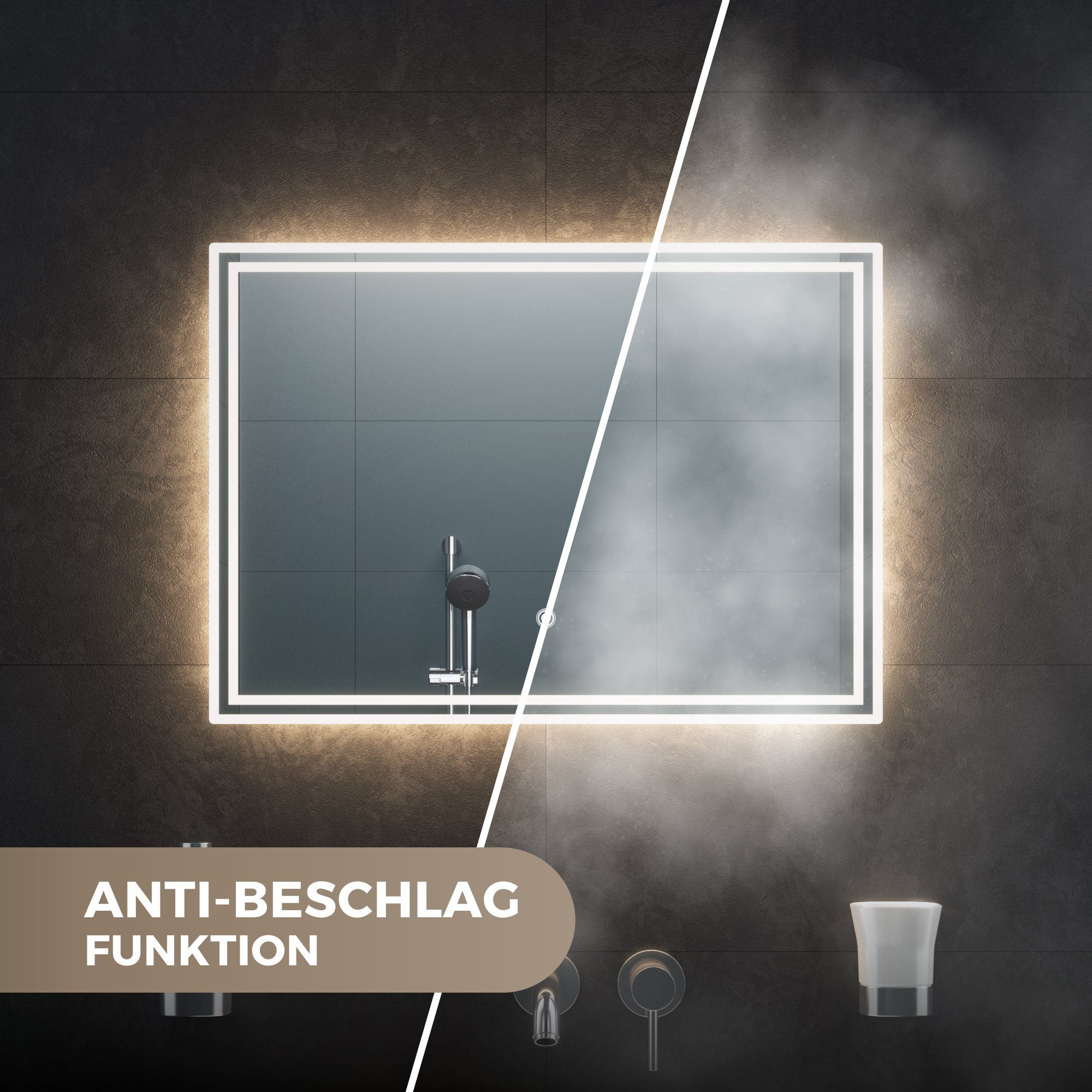 BRS107, Badezimmerspiegel Badspiegel Anti-Beschlag mit Speicherfunktion und Bringer