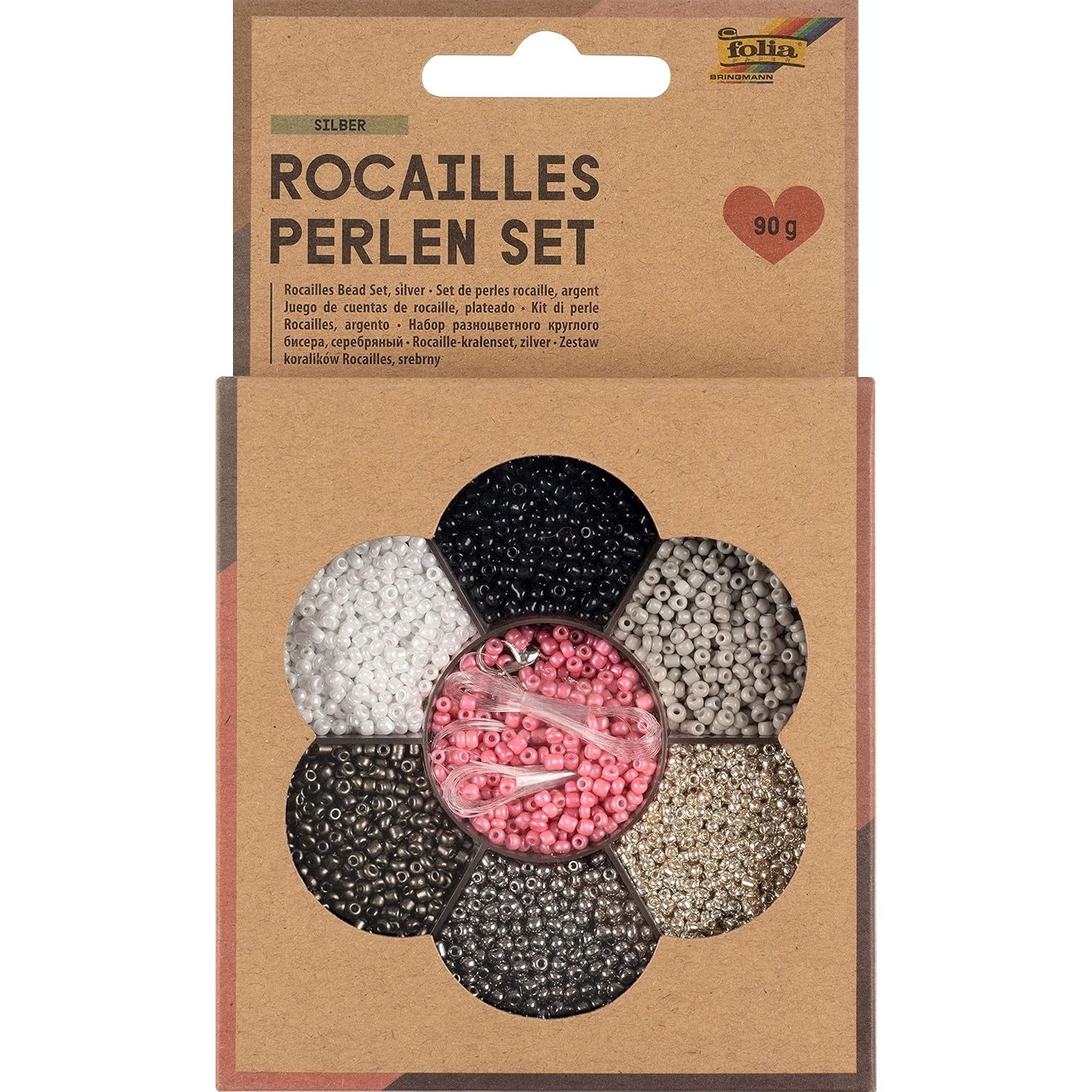 Folia Bastel-Armband 12909 - Rocailles Perlen Set, SILBER, ideal, um eigenen Schmuck zu ges