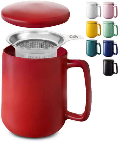 Cosumy Teeglas Teetasse mit Sieb und Deckel 500ml - Jumbotasse, Keramik, Hält Lange warm - 500 ml XXL Groß - Spülmaschinenfest