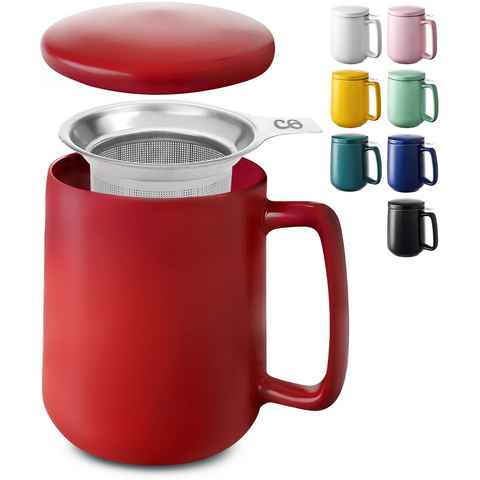 Cosumy Teeglas Teetasse mit Sieb und Deckel 500ml - Jumbotasse, Keramik, Hält Lange warm - 500 ml XXL Groß - Spülmaschinenfest