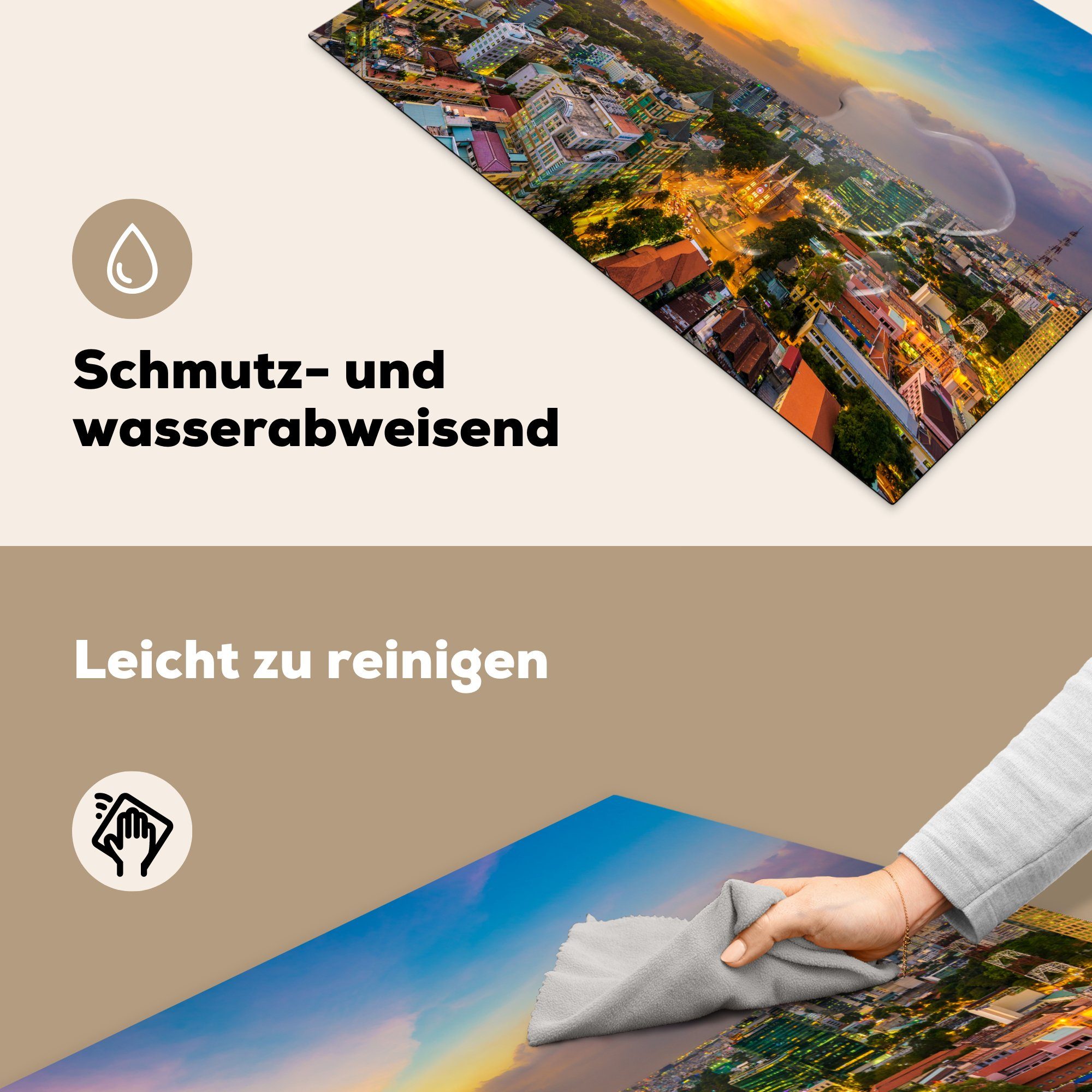 MuchoWow Herdblende-/Abdeckplatte Vinyl, Schutz Induktionskochfeld Ceranfeldabdeckung küche, tlg), für cm, die Ho-Chi-Minh-Stadt Himmel (1 81x52 in über Farben Vietnam, am