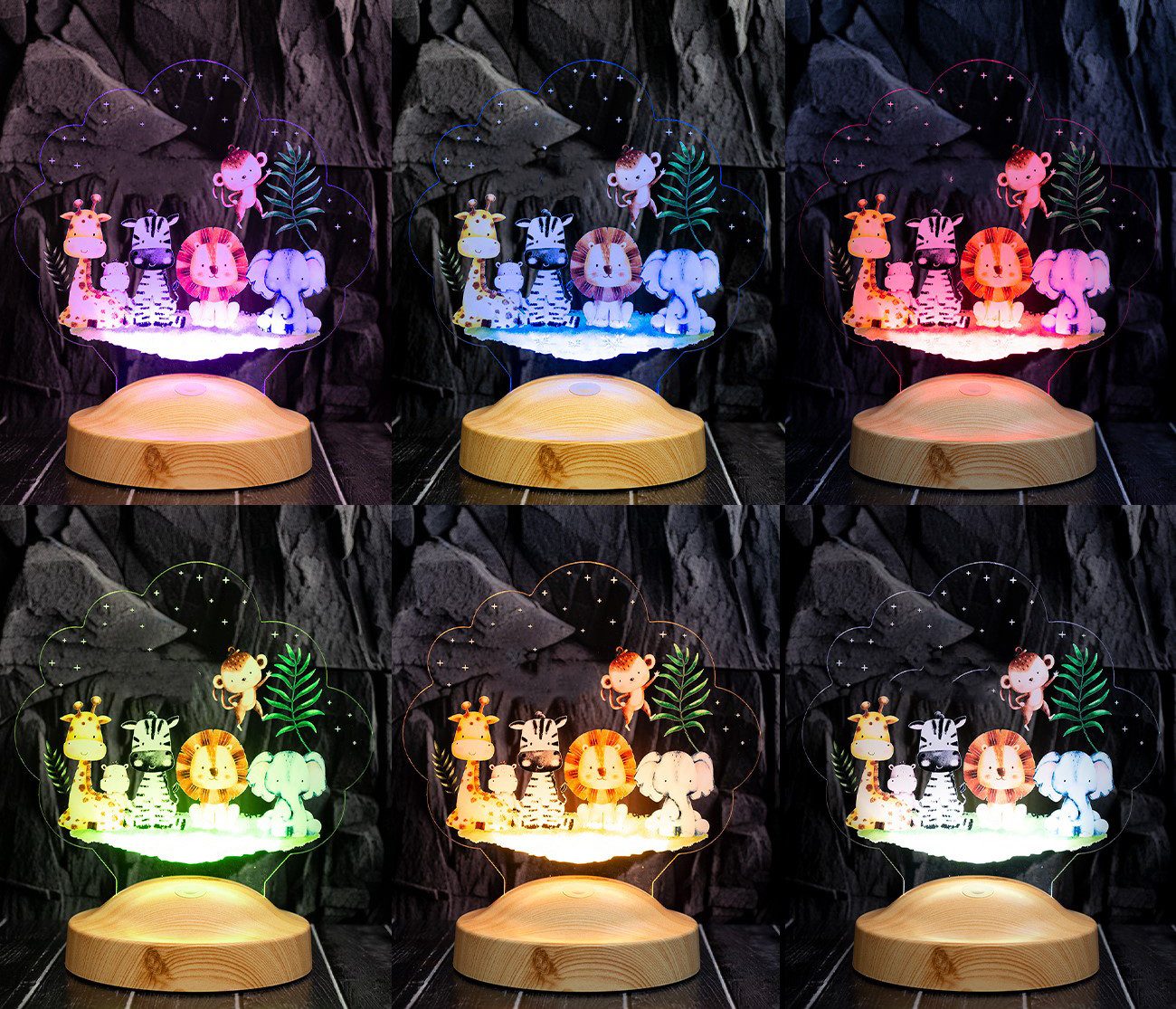 Geschenkelampe LED Nachttischlampe Safari Nachtlicht 3D Nachttischlampe für Kinder, Babys, Mädchen, LED fest integriert, Geburtstagsgeschenke für Mädchen, Baby, Kinder