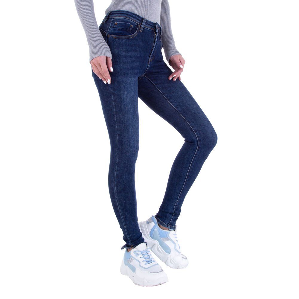 Skinny-fit-Jeans Freizeit Jeans in Skinny Dunkelblau Damen Jeansstoff Stretch Ital-Design